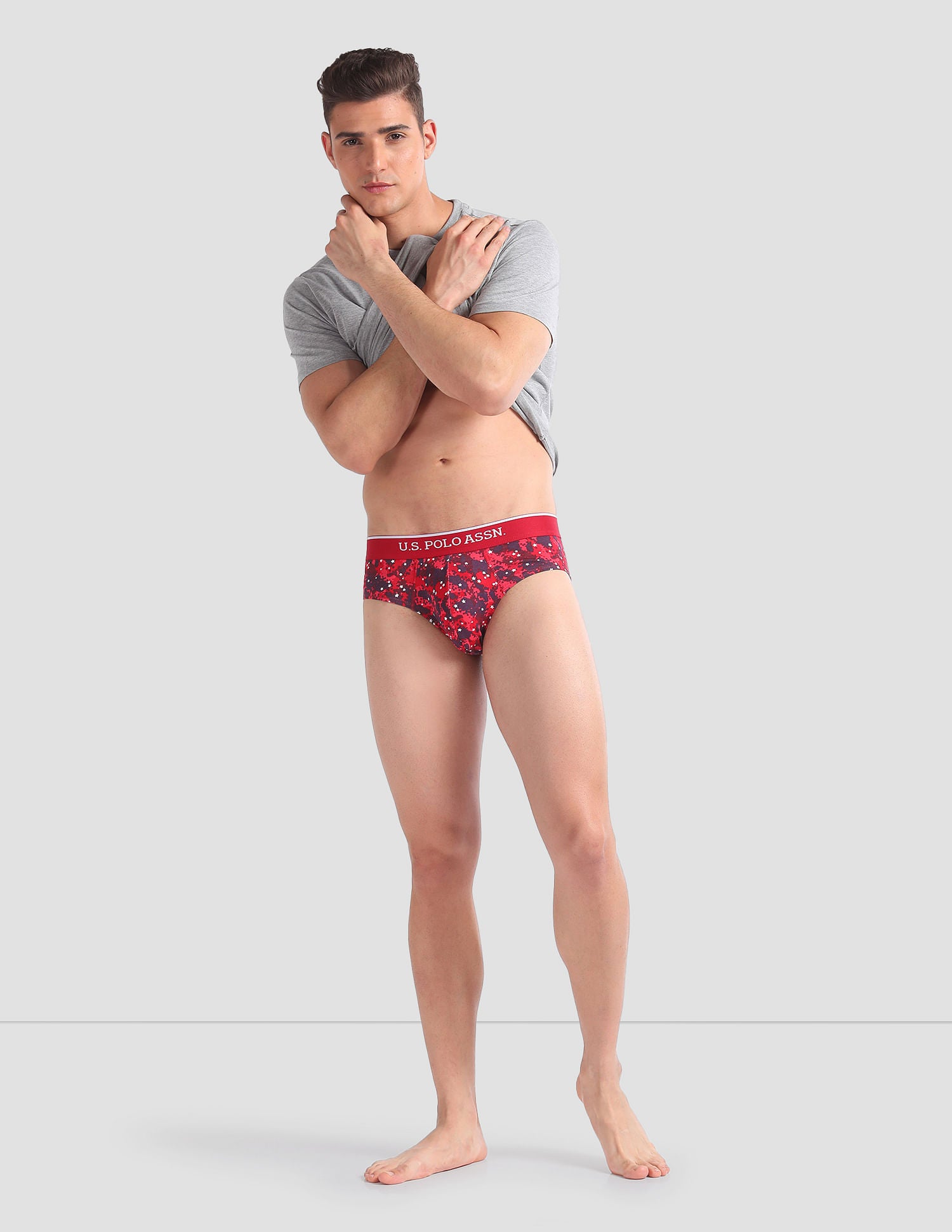 Abrasion Free Printed OEB01 Briefs - Pack Of 3 Blue, Red and Grey - U.S. POLO ASSN. | Large