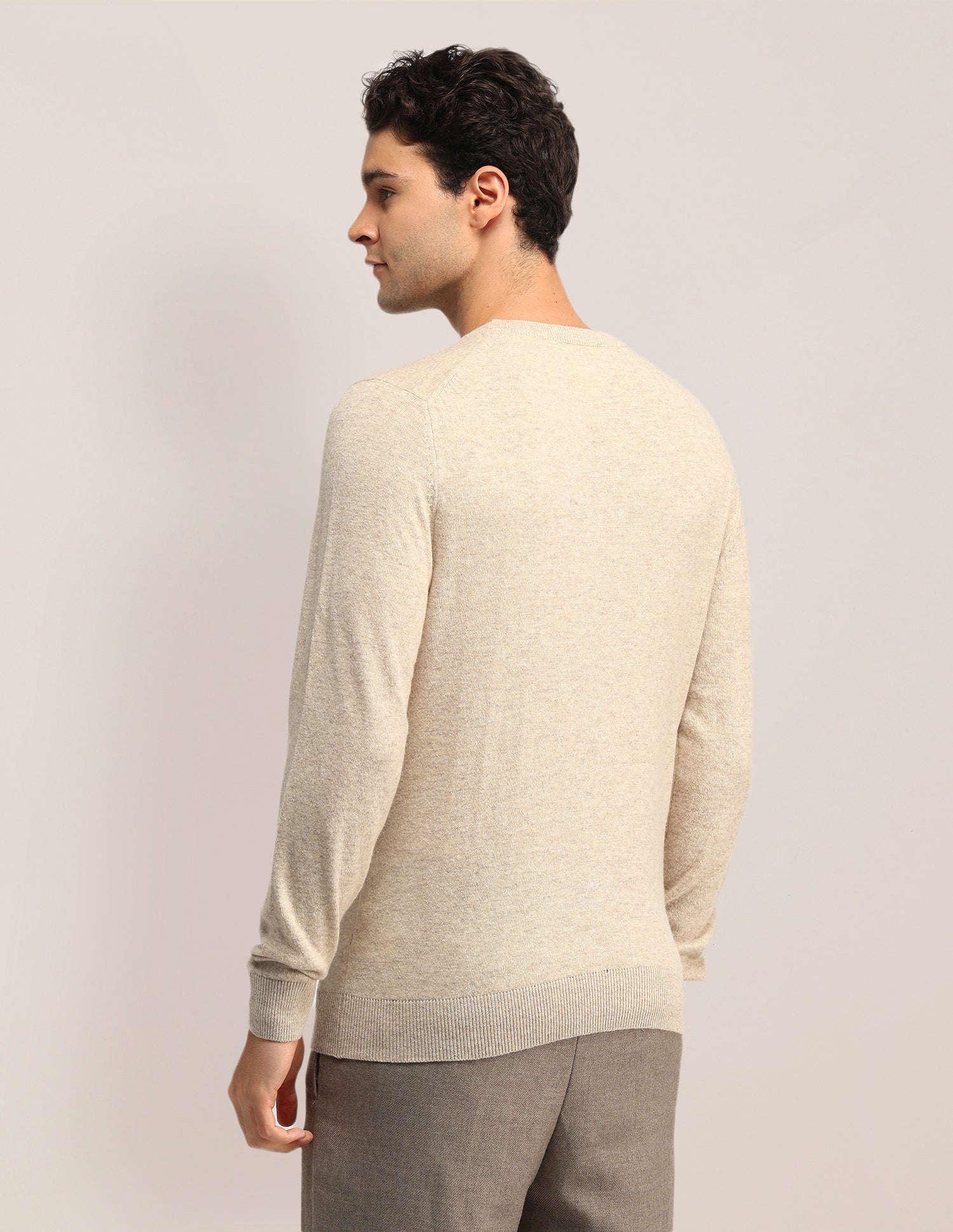 Textured Regular Fit Sweater Beige - U.S. Polo Assn. India | Large