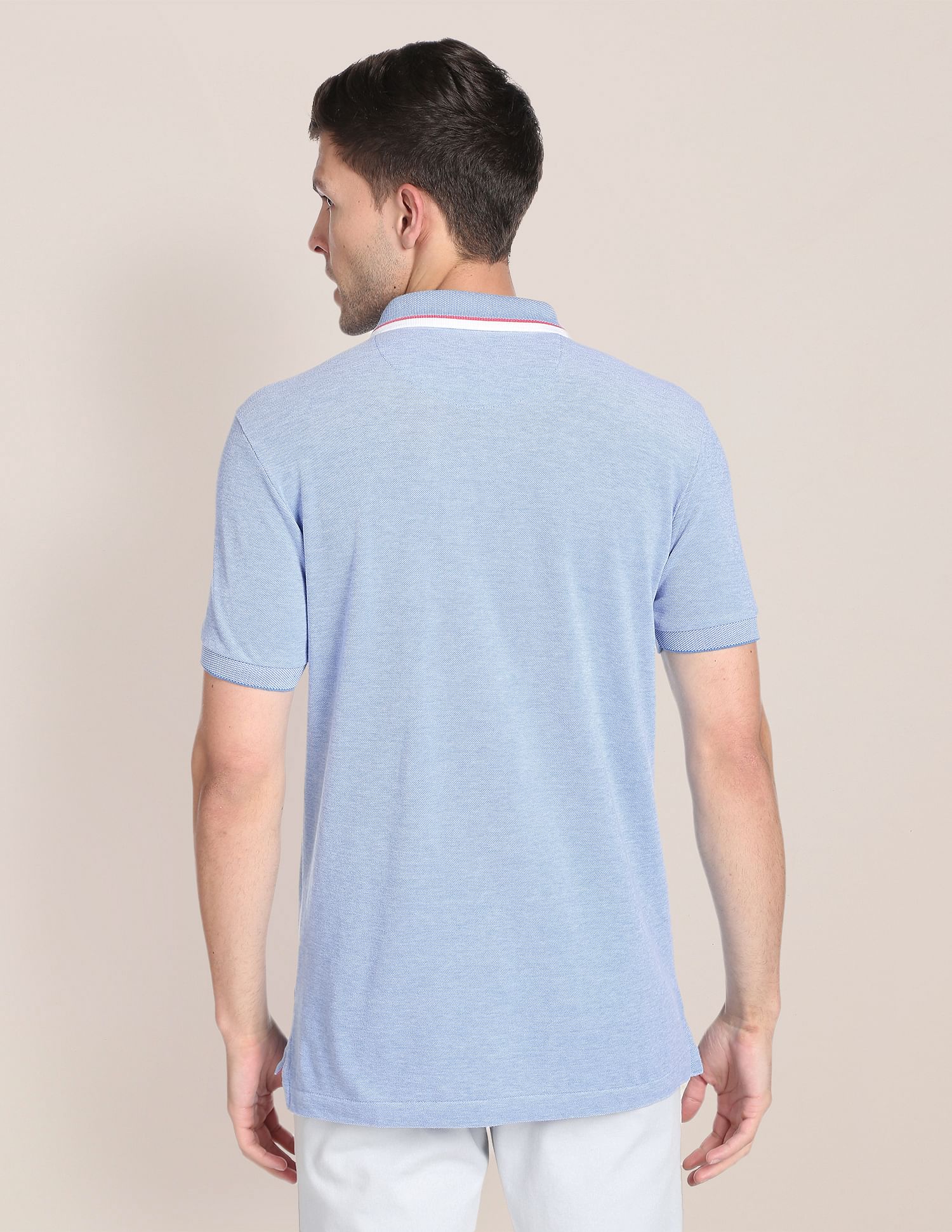 Striped Collar Birdseye Polo Shirt Light Blue - U.S. Polo Assn. India | Large