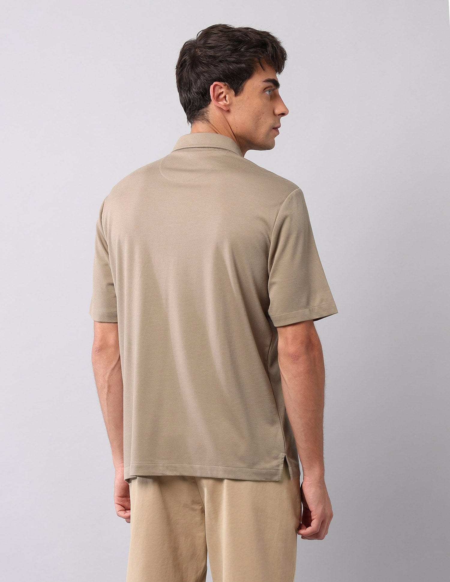 Relaxed Fit Knitted Pure Cotton Shirt Khaki - U.S. Polo Assn. India | Large