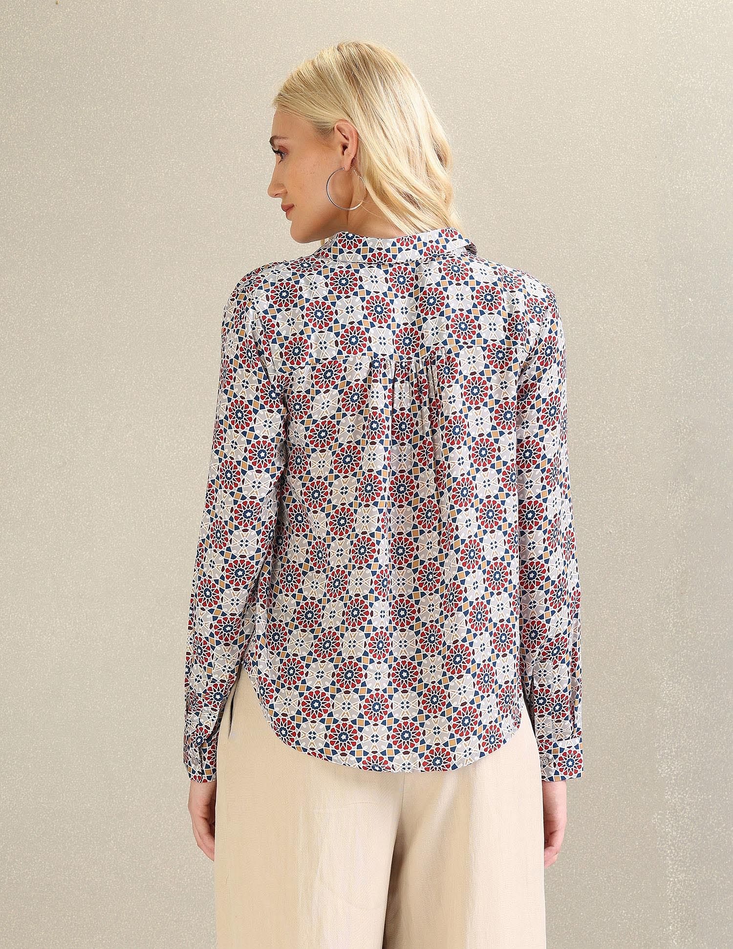 Geometric Printed Cotton Top White, Red and Blue - U.S. Polo Assn. India | Large