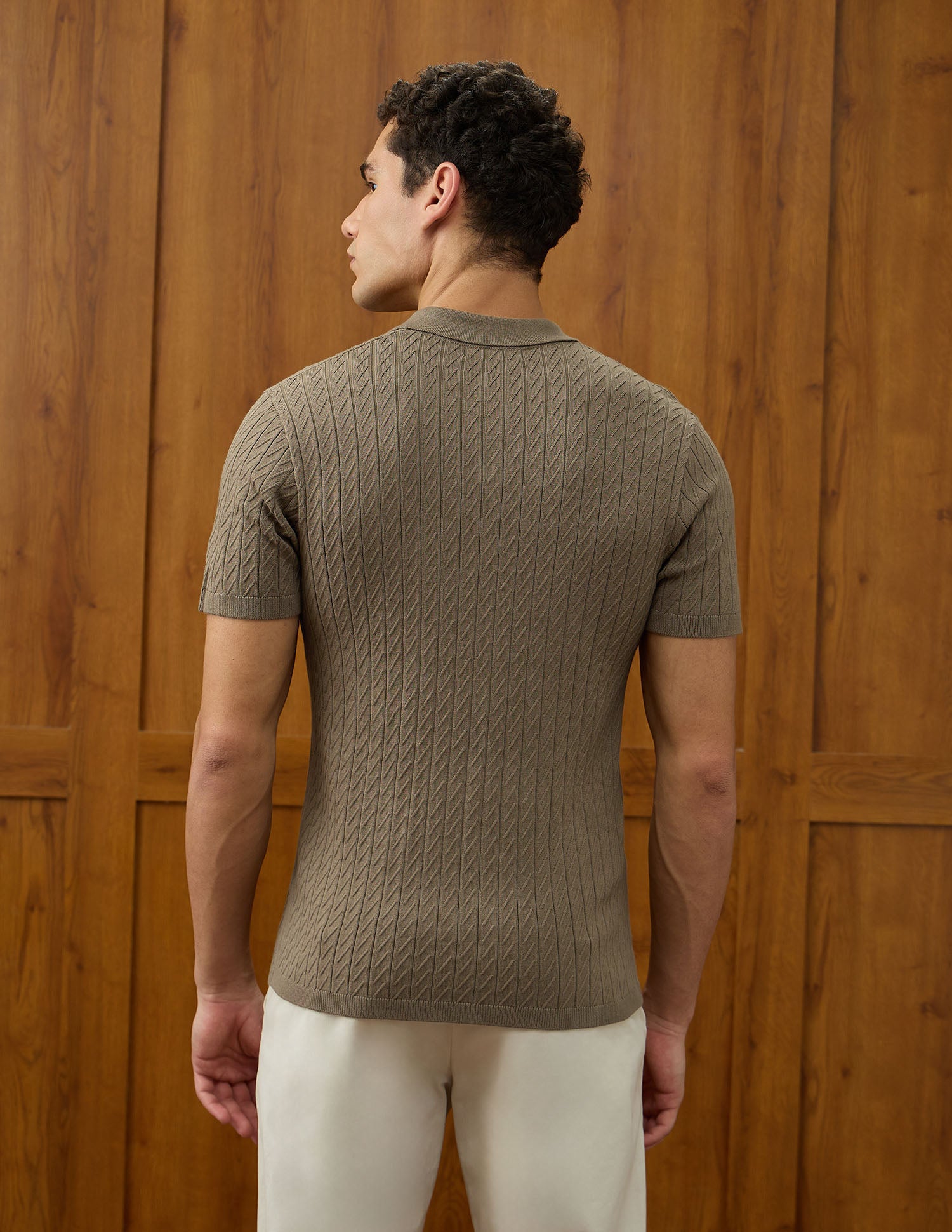 Patterned Knit Equestrian Aisle Theater Polo Shirt Light Brown - U.S. POLO ASSN. | Large