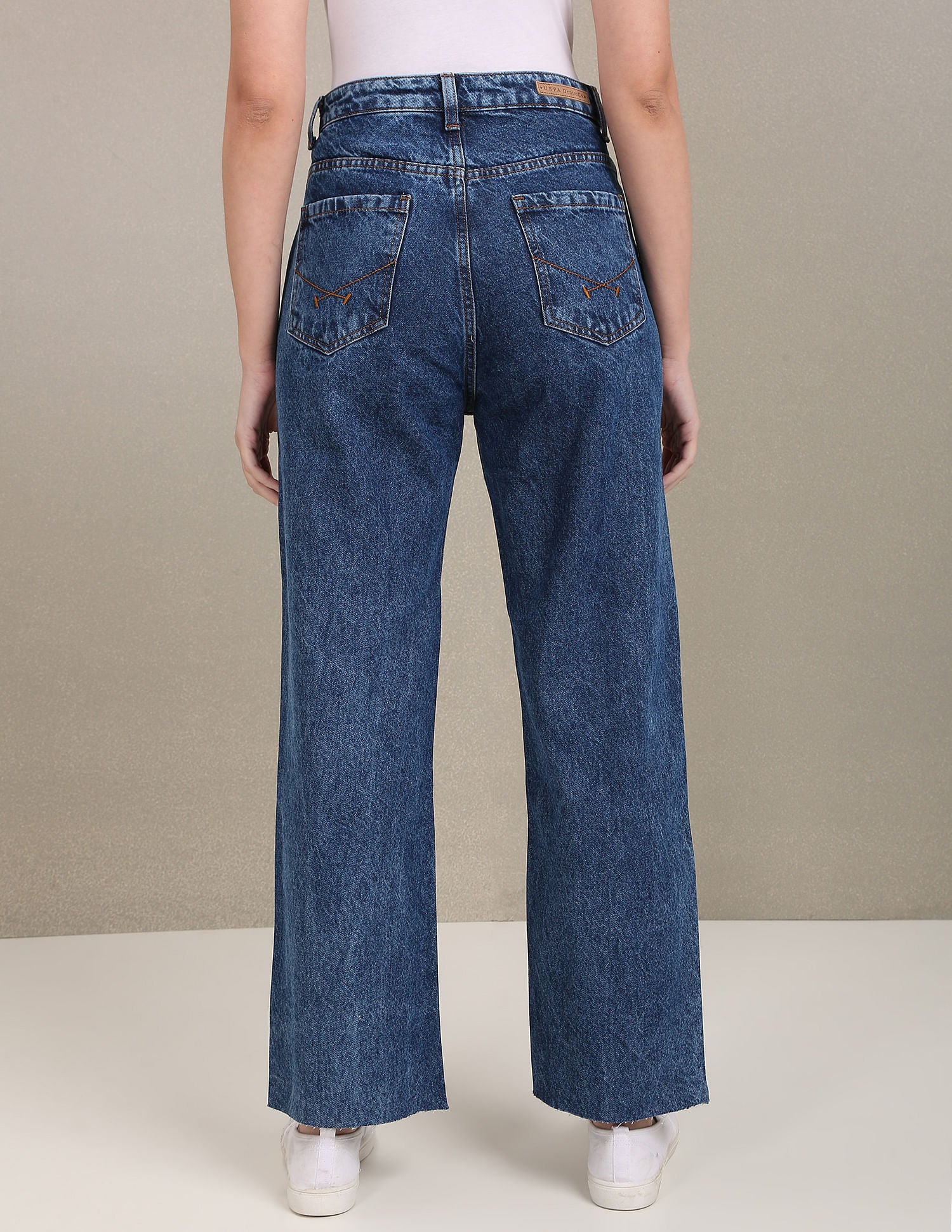 Acid Wash Unfinished Hem Wide Leg Jeans Dark Blue - U.S. Polo Assn. India | Large