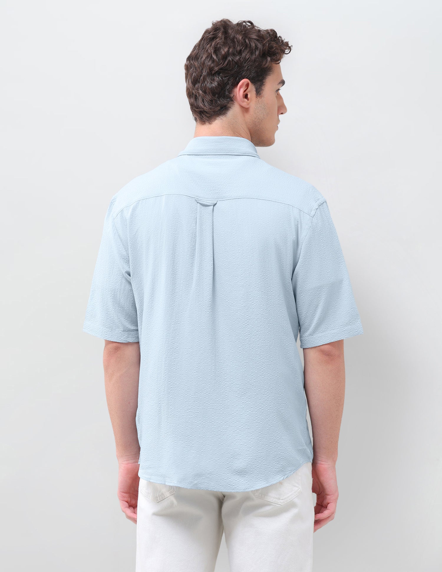 Crinkle Weave Relaxed Fit Shirt Light Blue - U.S. Polo Assn. India | Large