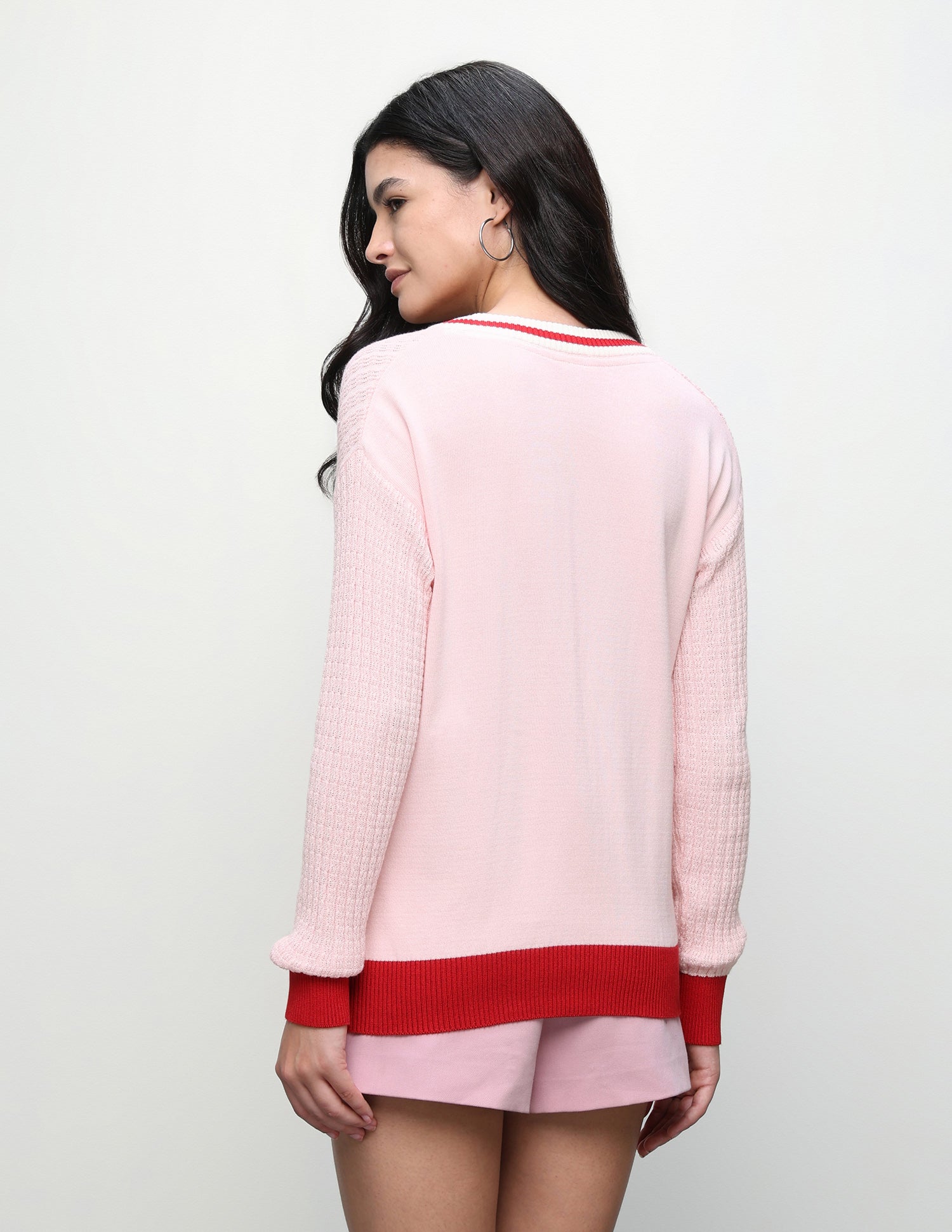 Textured Regular Fit Sweater Pink - U.S. Polo Assn. India | Large