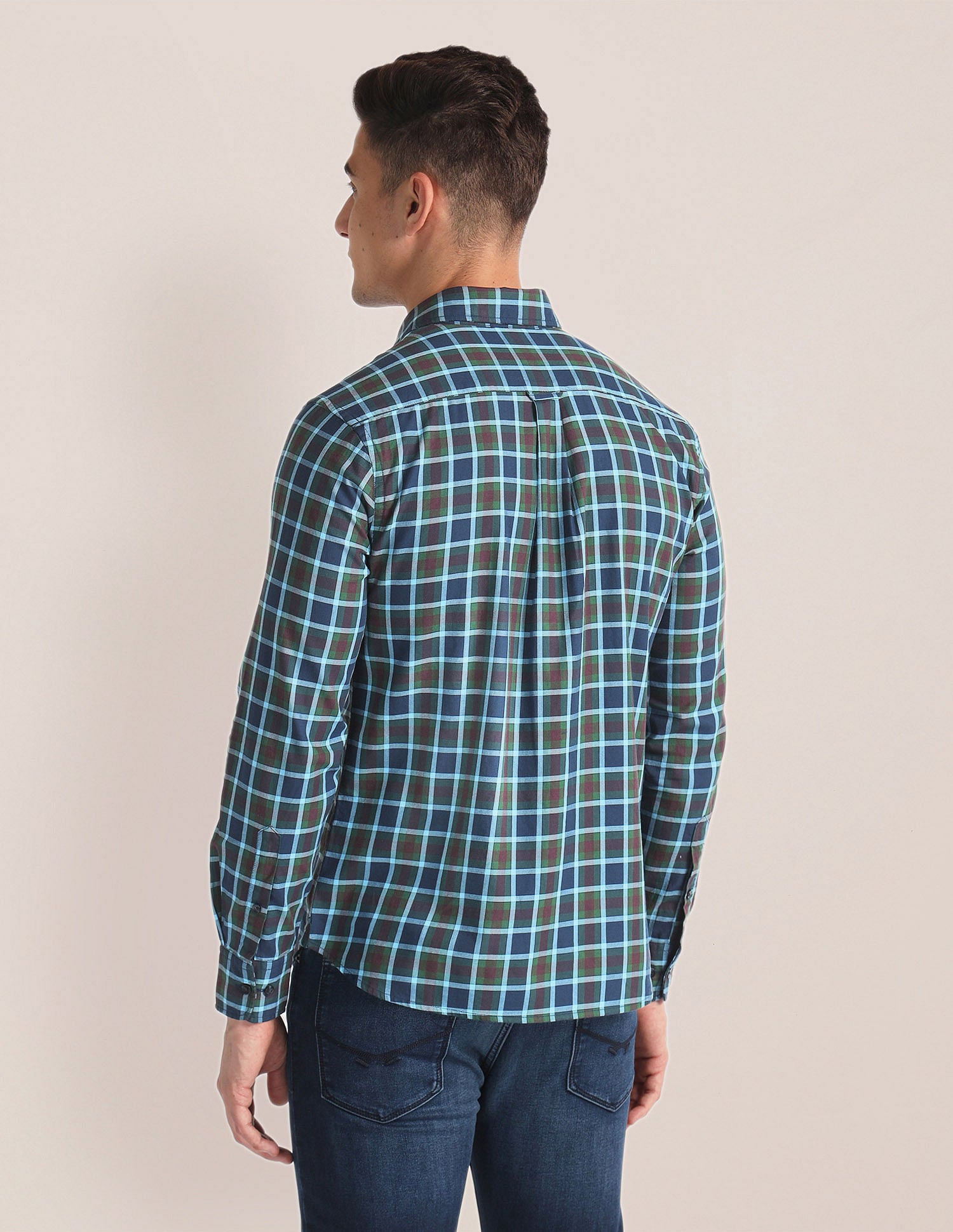 Tartan Check Twill Shirt Green and Blue - U.S. Polo Assn. India | Large