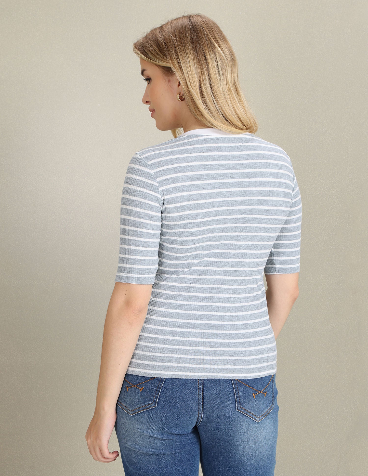 Horizontal Stripe Ribbed T-Shirt Grey - U.S. POLO ASSN. | Large