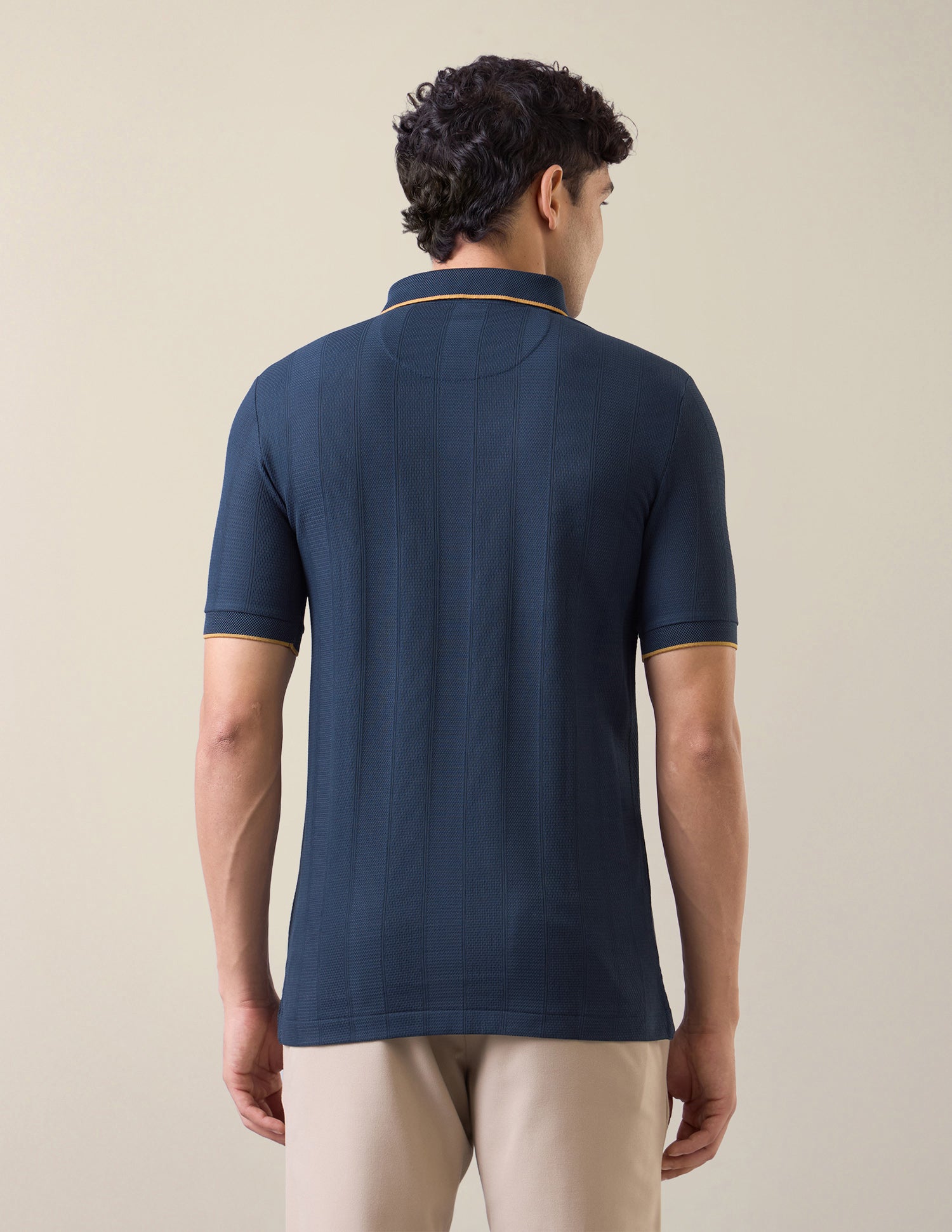 Self Design Vertical Striped Slim Fit Polo Shirt Dark Blue - U.S. Polo Assn. India | Large