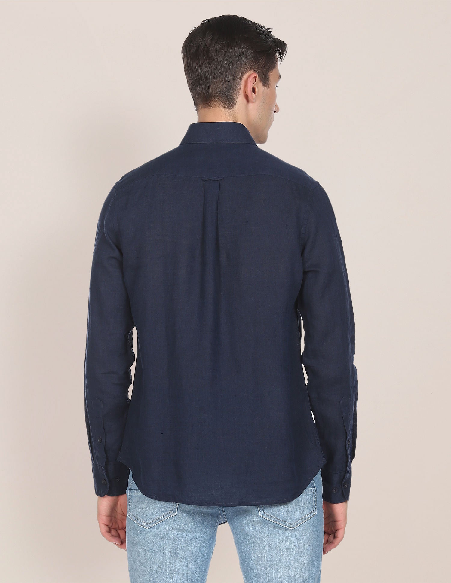 Solid Linen Casual Shirt Navy - U.S. Polo Assn. India | Large