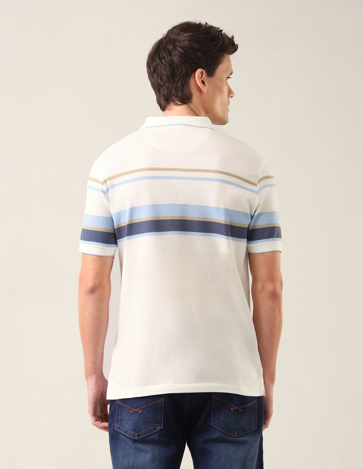 Horizontal Striped Slim Fit Polo Shirt Off White - U.S. Polo Assn. India | Large