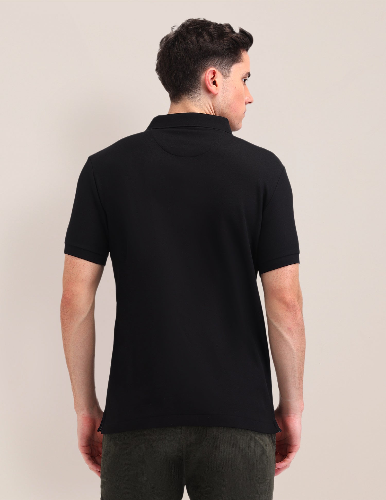 Solid Pattern Cotton Polo Shirt Black - U.S. Polo Assn. India | Large