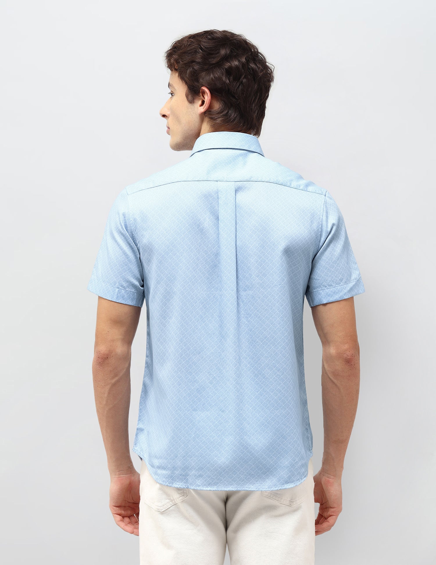 Regular Fit Self Design Geometric Shirt Light Blue - U.S. Polo Assn. India | Large