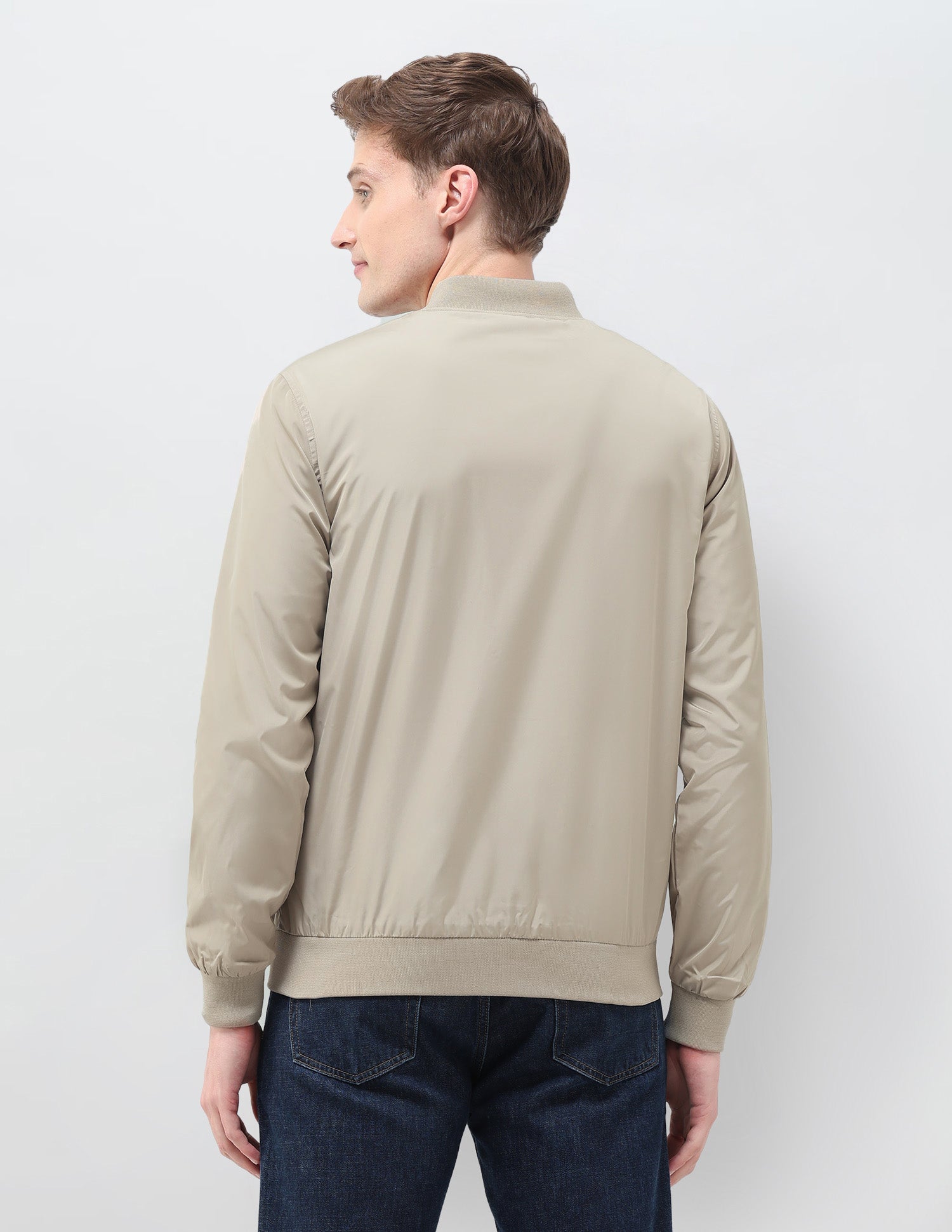 Solid Regular Fit Bomber Jacket Ecru - U.S. Polo Assn. India | Large