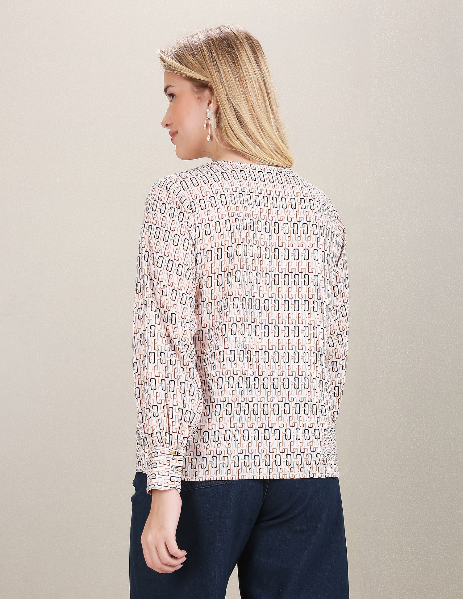 Geometric Print Polyester Top Off White - U.S. POLO ASSN. | Large