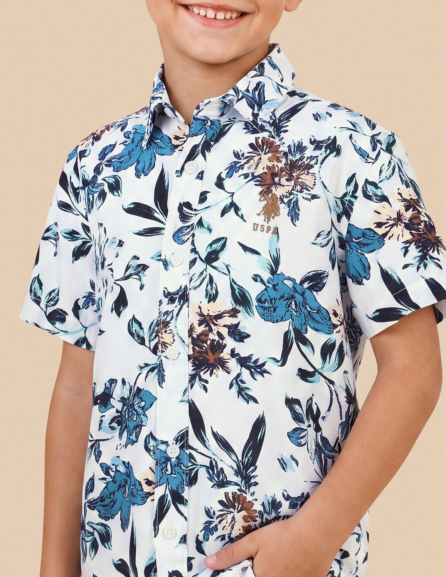 Floral Printed Regular Fit Shirt White - U.S. Polo Assn. India | Large