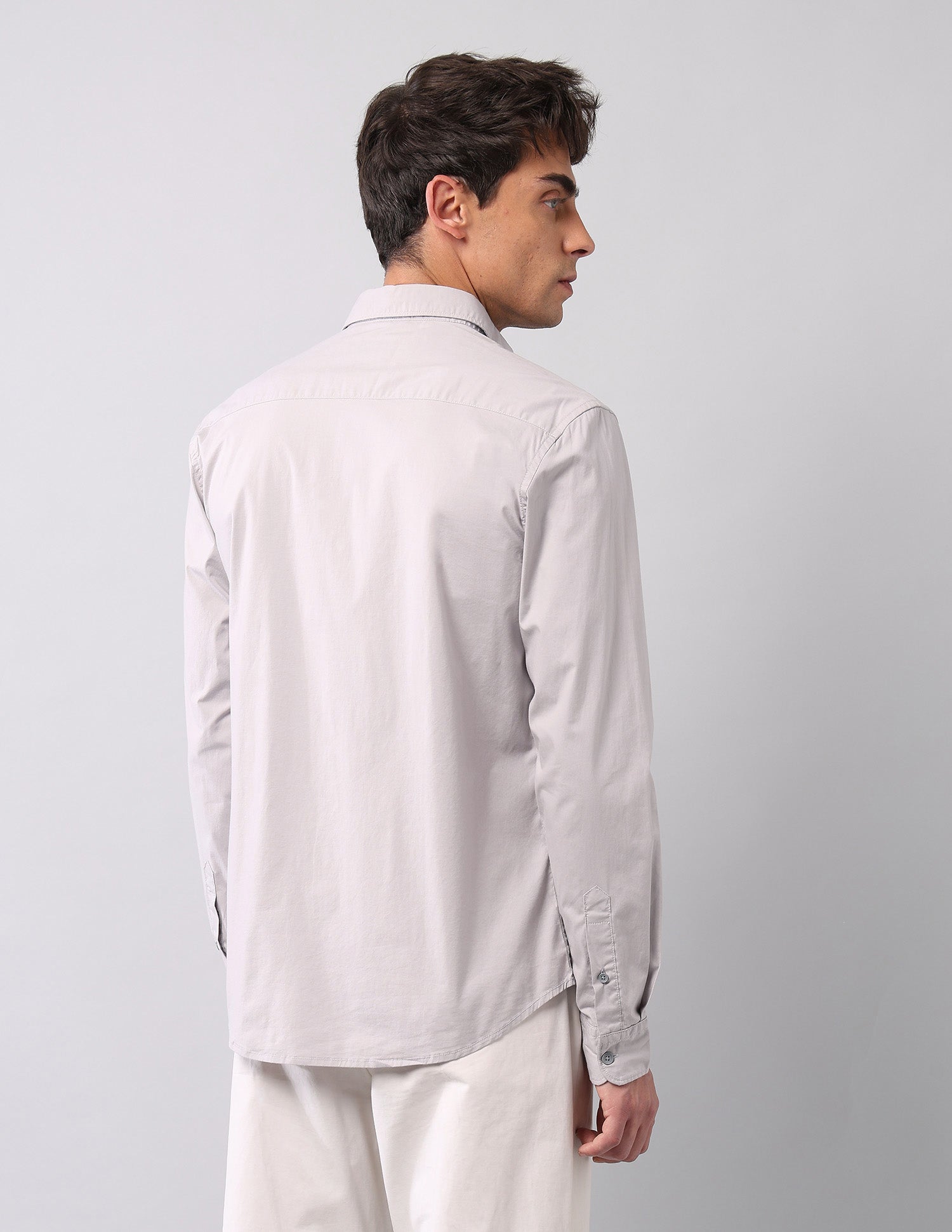Solid Regular Fit Poplin Shirt Light Grey - U.S. Polo Assn. India | Large