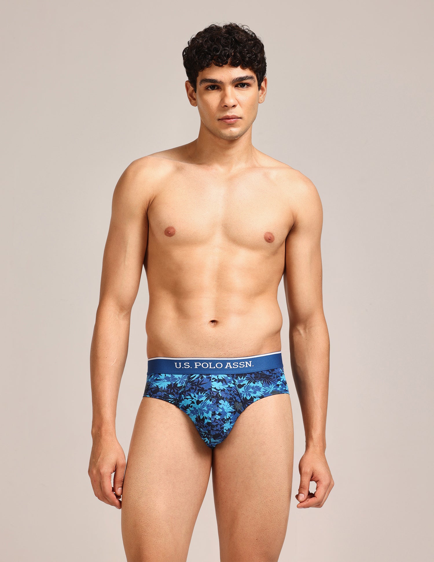 Abrasion Free Printed OEB24 Briefs - Pack Of 3 Blue, Red, Grey - U.S. Polo Assn. India | Large
