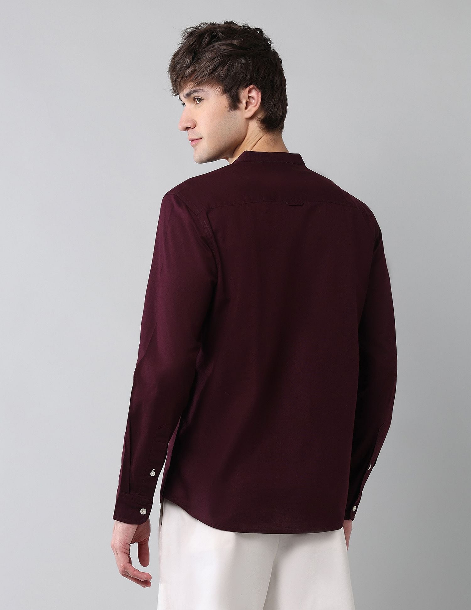 Solid Slub Mandarin Collar Shirt Wine - U.S. Polo Assn. India | Large