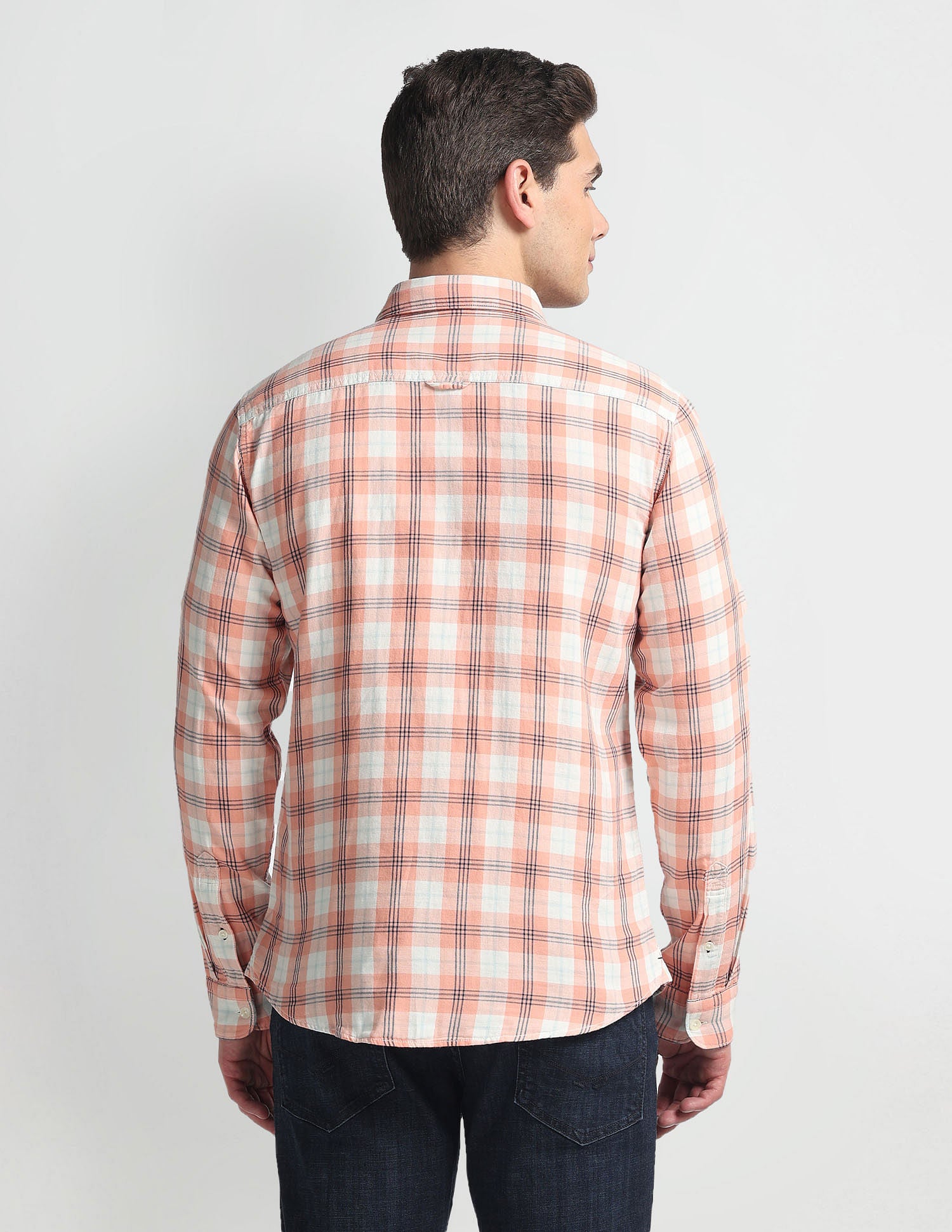 Slim Fit Tartan Check Shirt Peach - U.S. Polo Assn. India | Large
