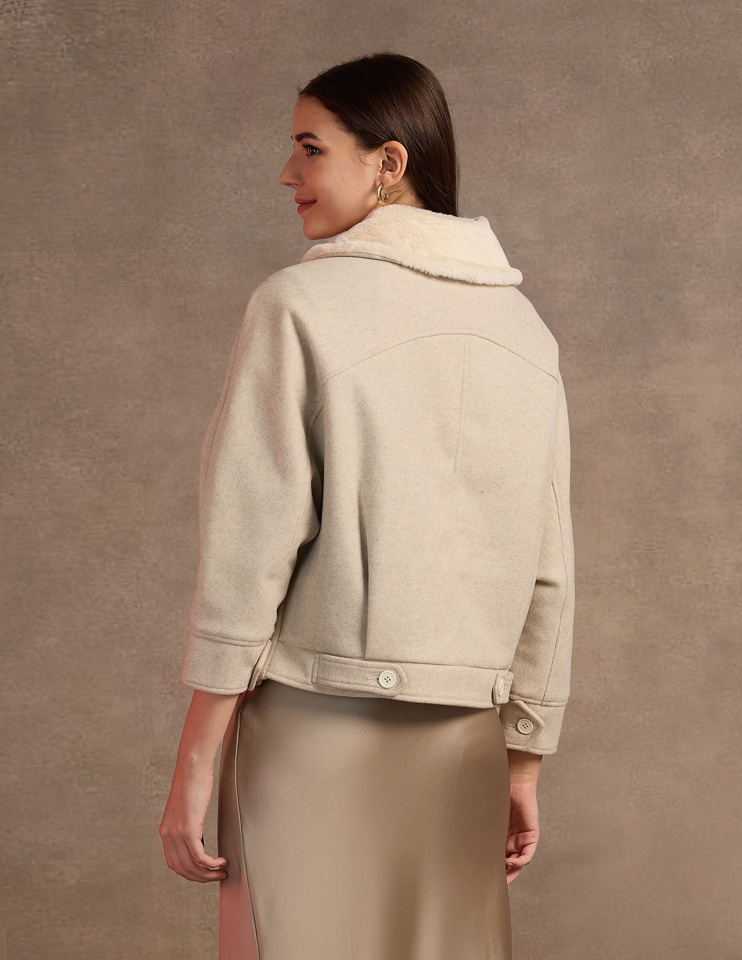 Fur Collar Kimono Jacket Off White - U.S. POLO ASSN. | Large