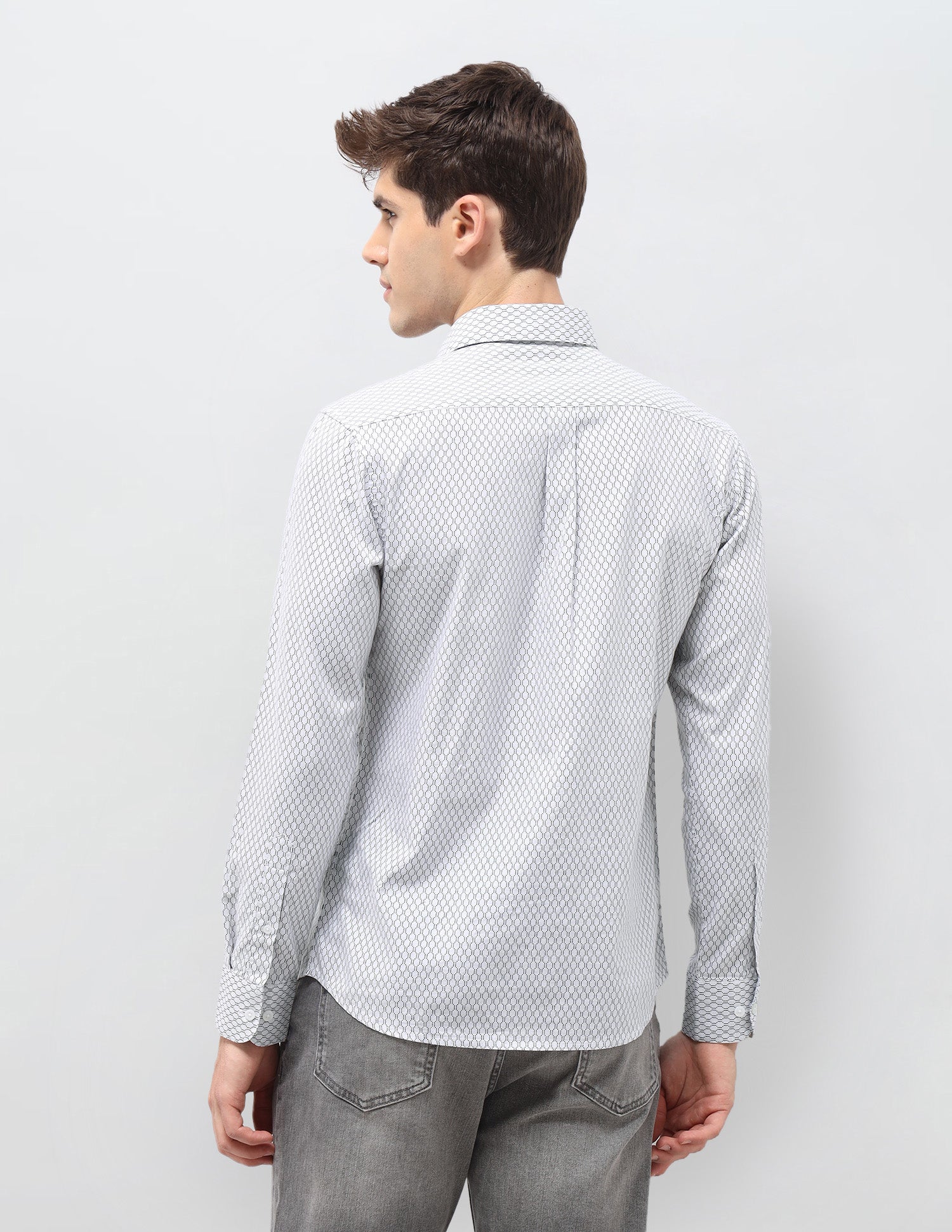 Tailored Fit Geometric Printed Shirt Light Grey - U.S. Polo Assn. India | Large