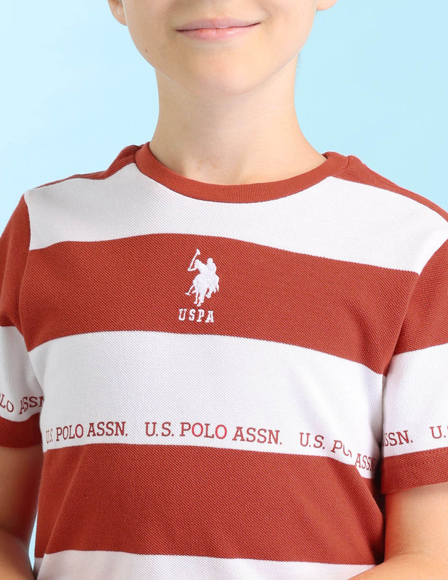 Boys Horizontal Striped Regular Fit T-Shirt Dark Orange - U.S. POLO ASSN. | Large