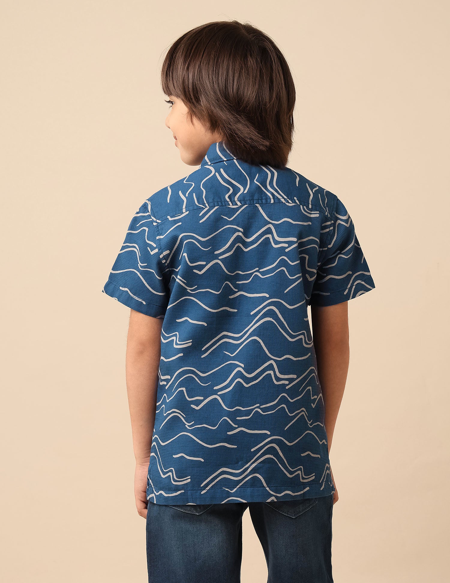 Boys Abstract Printed Pure Cotton Shirt Blue - U.S. POLO ASSN. | Large