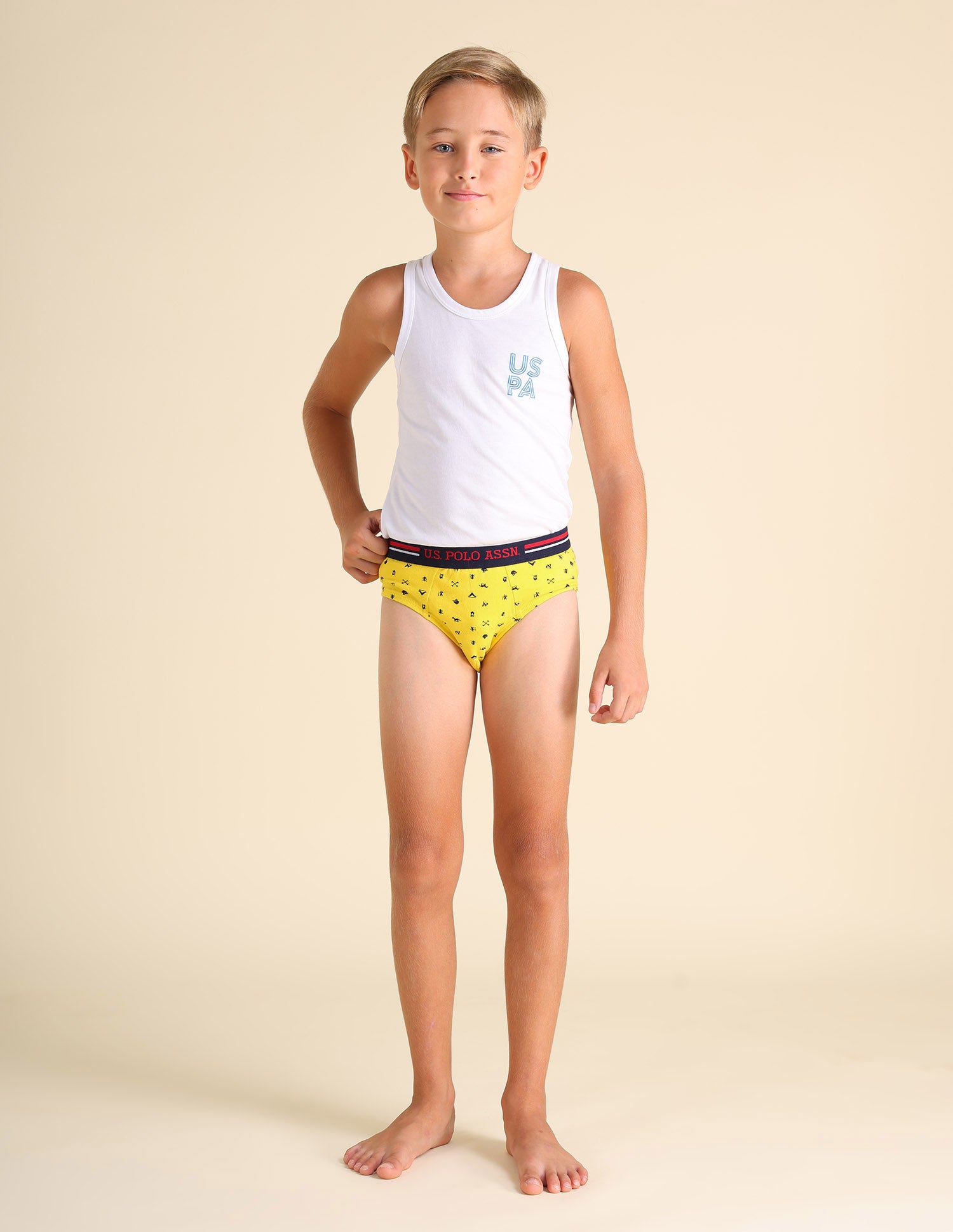 Mid Rise Cotton Spandex EKB03 Briefs - Pack Of 3 White, Yellow and Orange - U.S. POLO ASSN. | Large