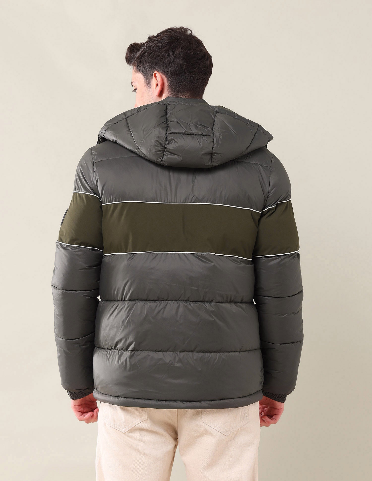 Colourblocked Regular Fit Puffer Jacket Brown - U.S. Polo Assn. India | Large