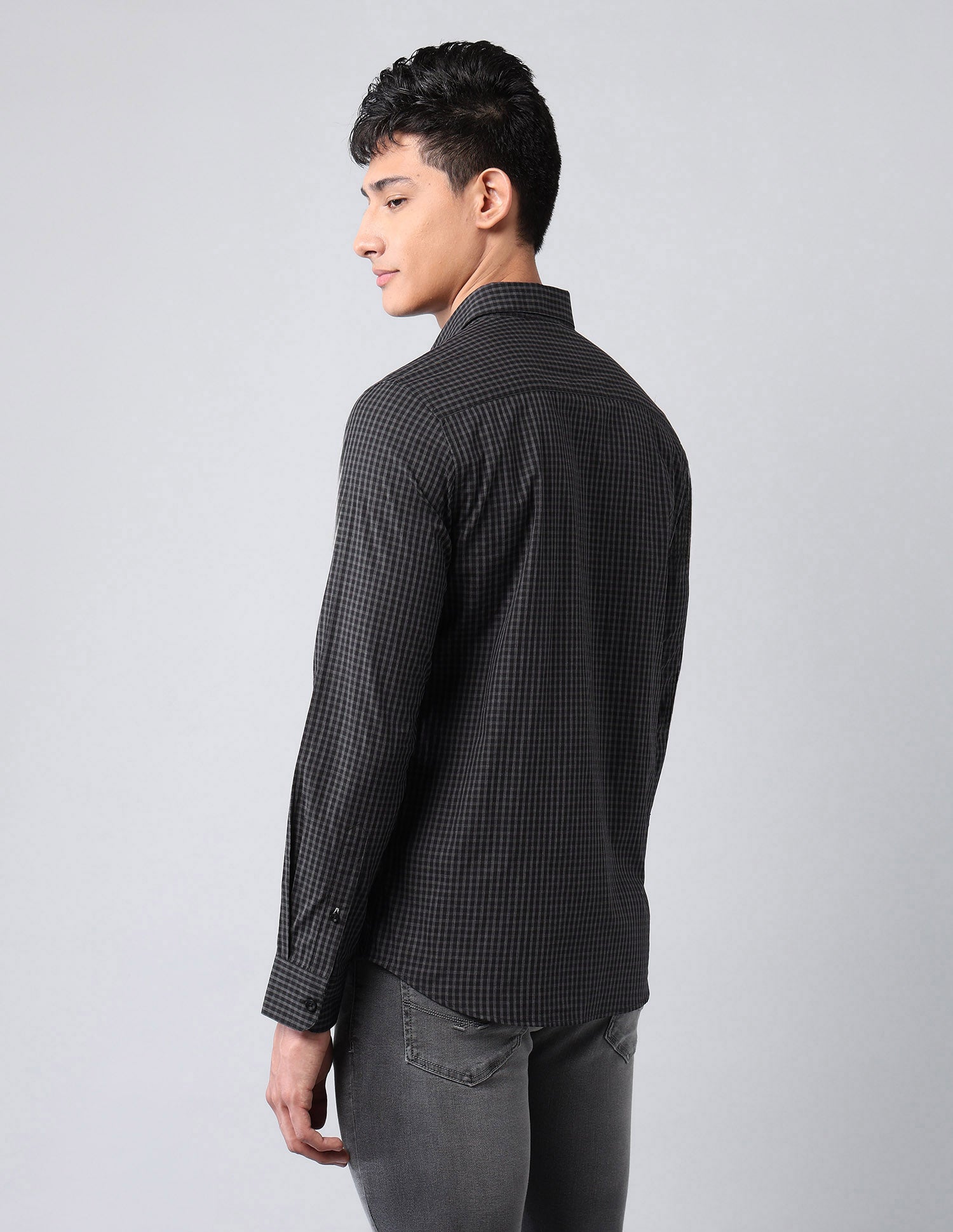 Pure Cotton Micro Checked Shirt Black - U.S. Polo Assn. India | Large