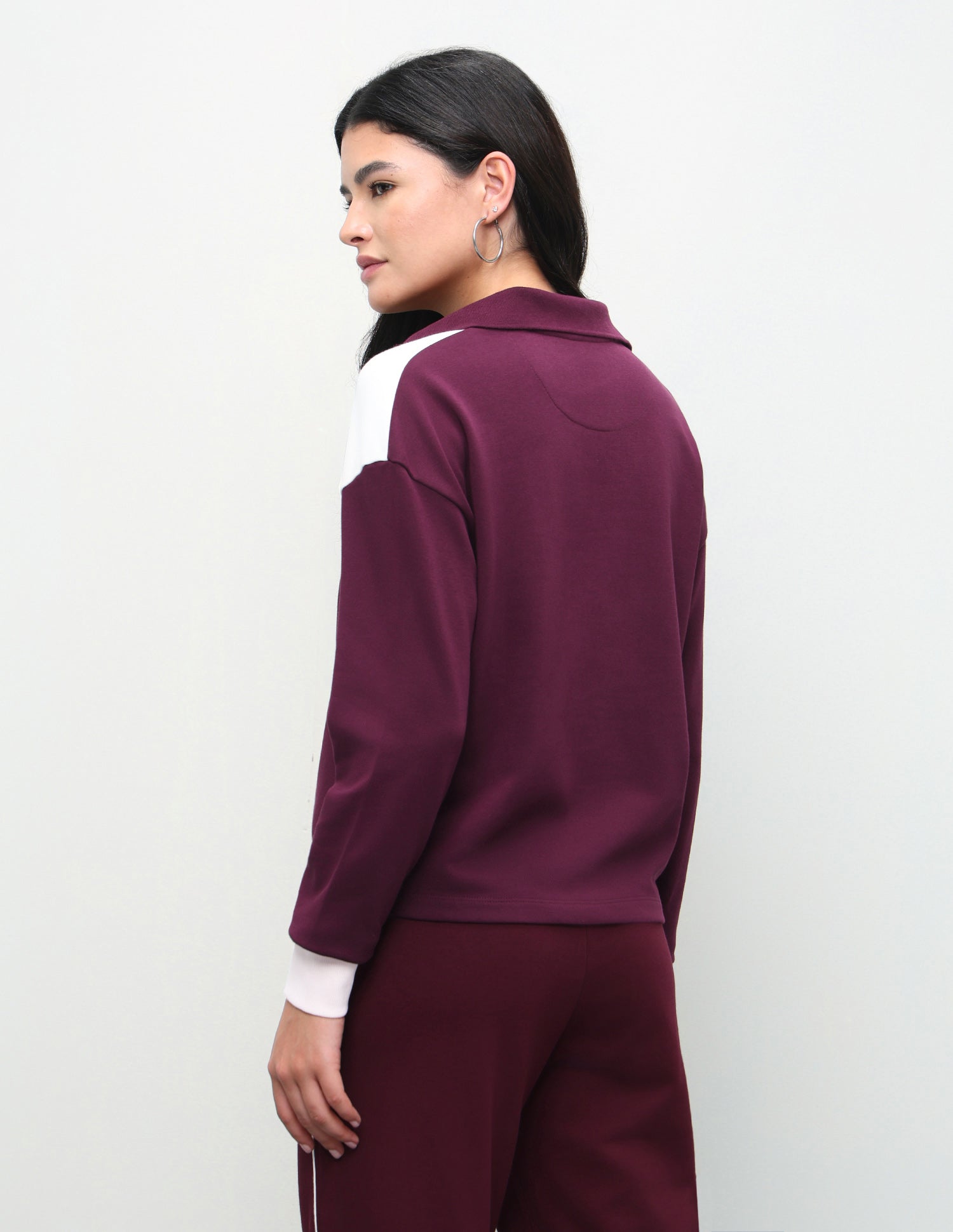 Colourblocked Regular Fit Cropped Sweatshirt Wine - U.S. Polo Assn. India | Large