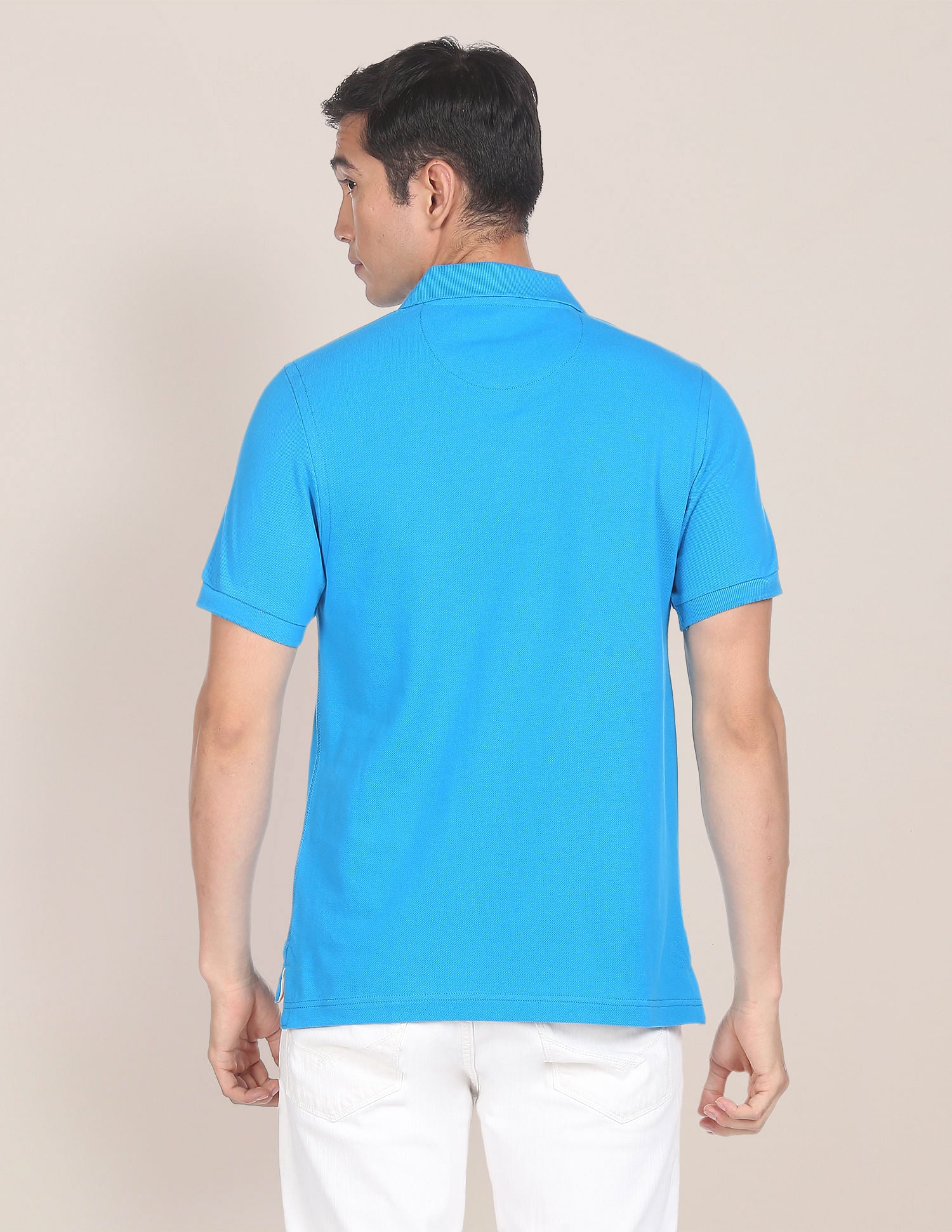 Ribbed Collar Solid Polo Shirt Blue - U.S. POLO ASSN. | Large