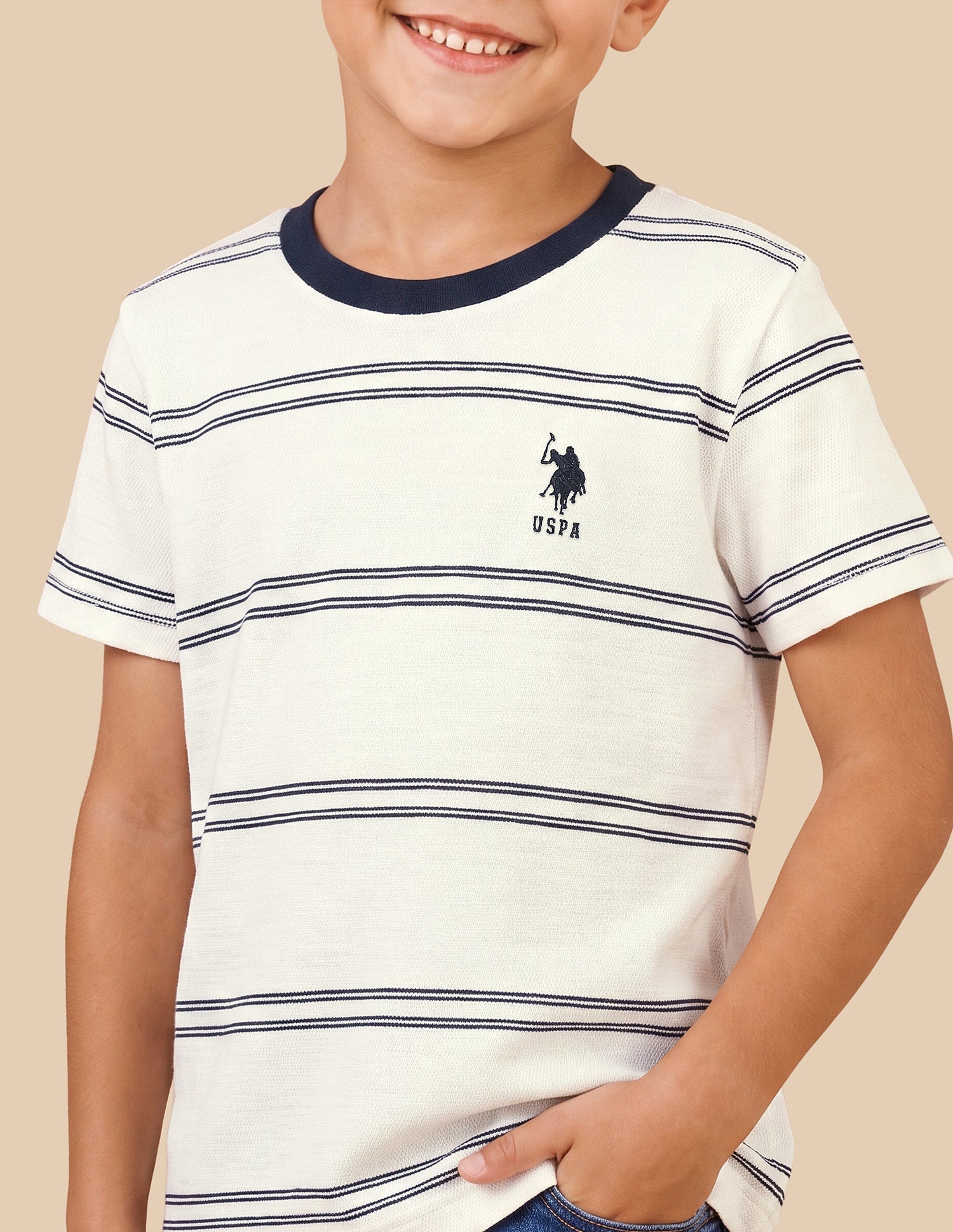 Horizontal Striped Regular Fit T-Shirt Off White - U.S. Polo Assn. India | Large