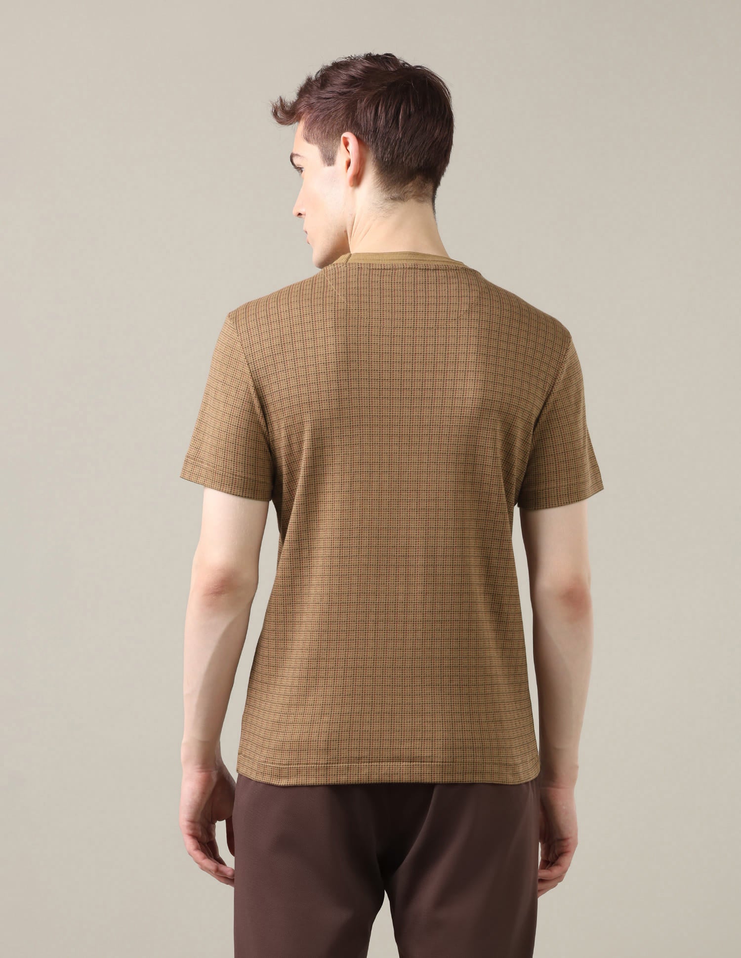 Houndstooth Printed Slim Fit T-Shirt Brown - U.S. Polo Assn. India | Large