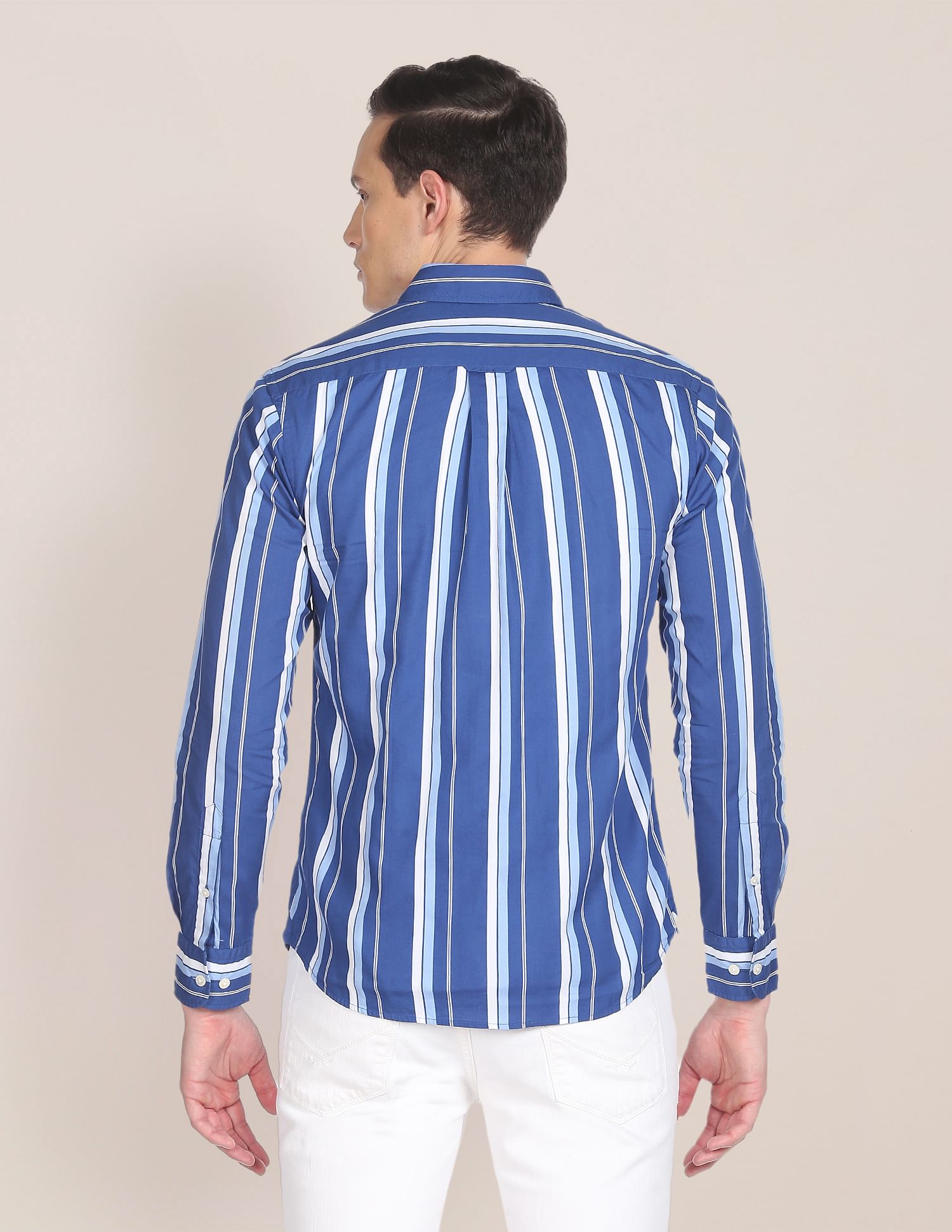 Regular Fit Striped Casual Shirt Blue - U.S. Polo Assn. India | Large