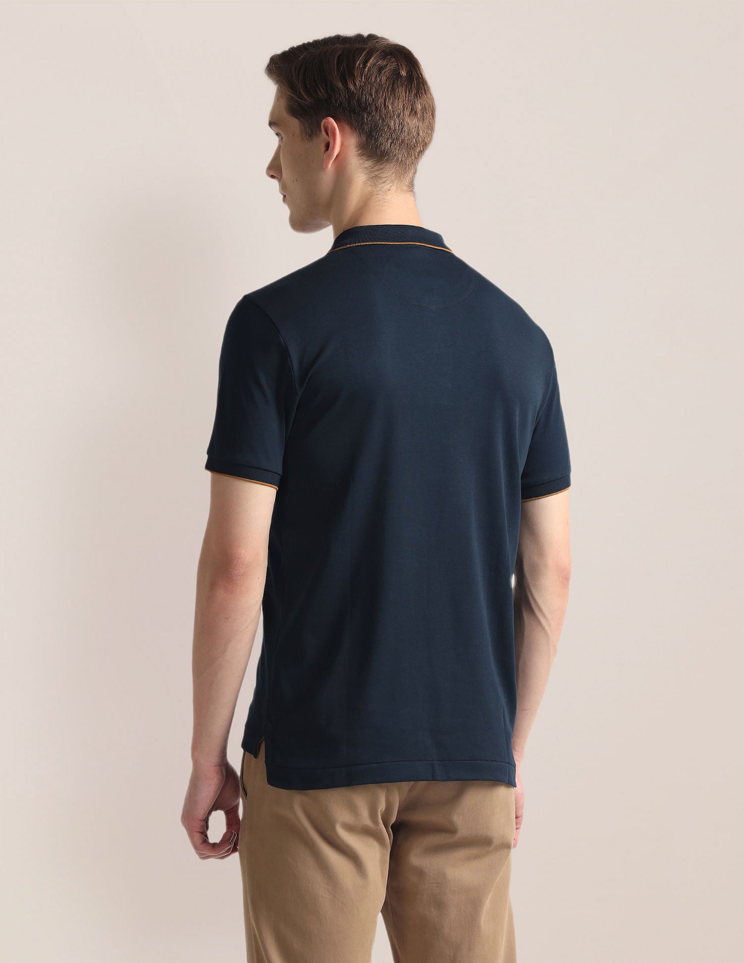Ribbed Collar Stripe Polo Shirt Navy - U.S. Polo Assn. India | Large