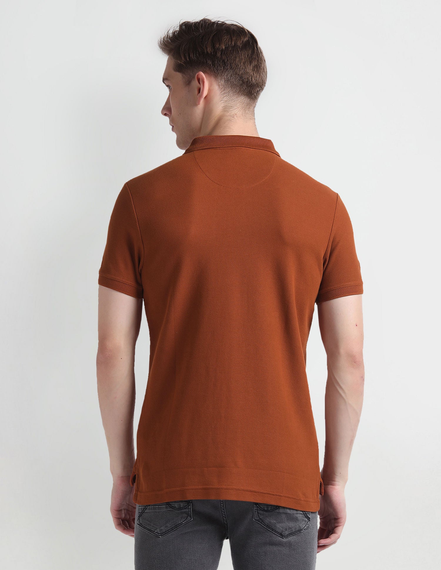 Patterned Collar Cotton Polo Shirt Tan - U.S. Polo Assn. India | Large