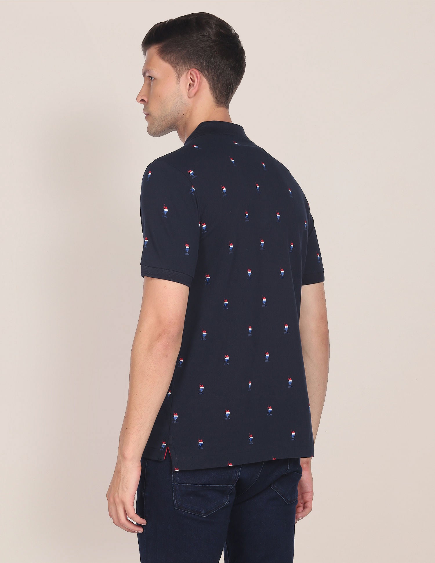 Monogram Print Cotton Polo Shirt Navy - U.S. Polo Assn. India | Large
