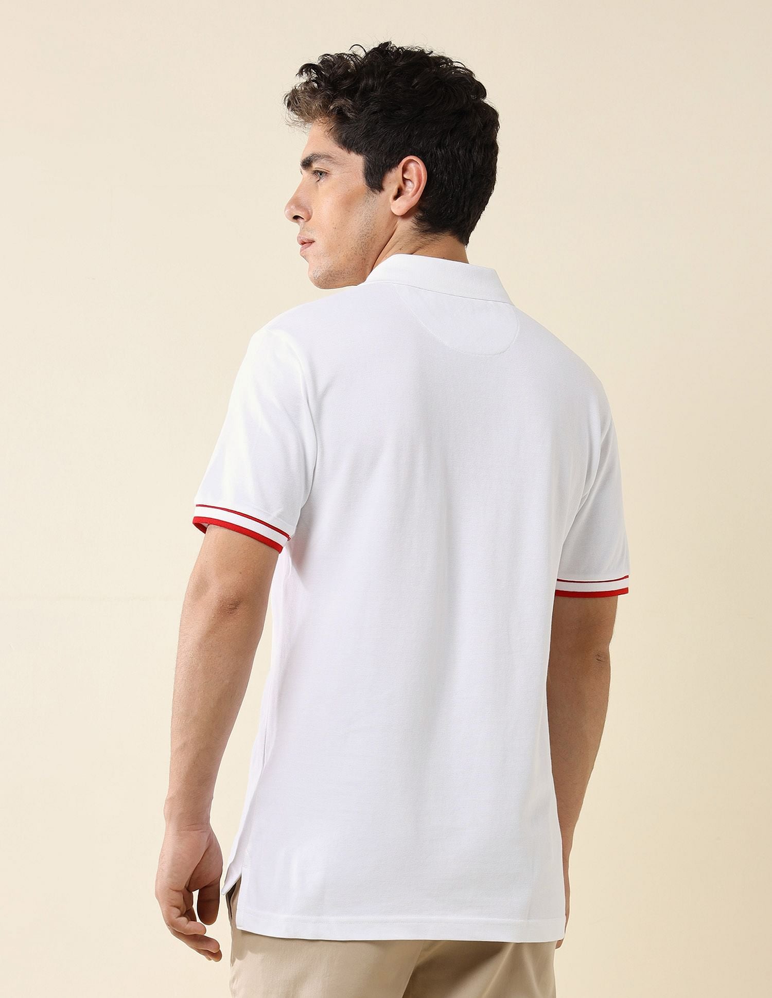 Striped Placket Slim Fit Polo Shirt White - U.S. Polo Assn. India | Large