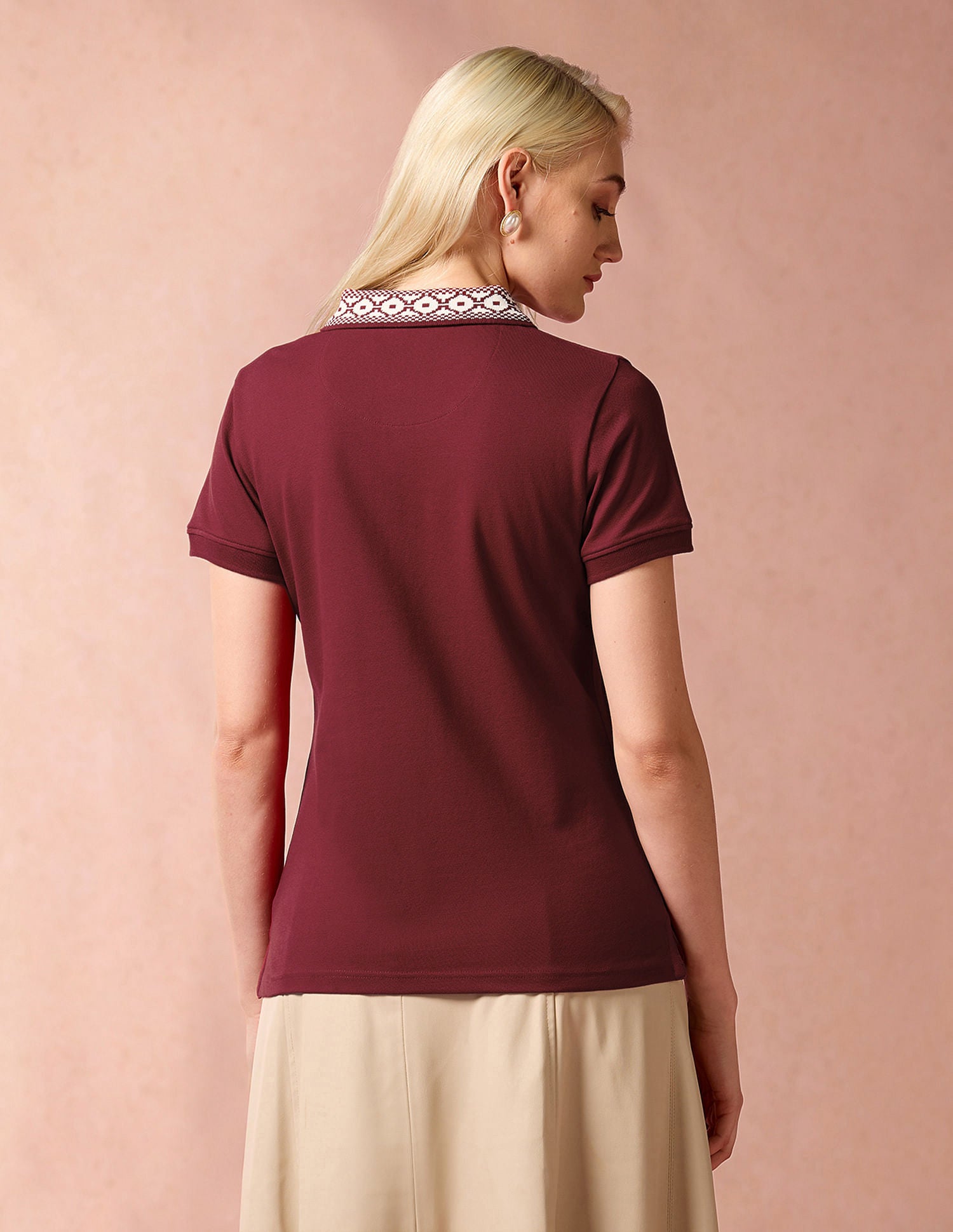 Jacquard Collar Polo Shirt Maroon - U.S. POLO ASSN. | Large