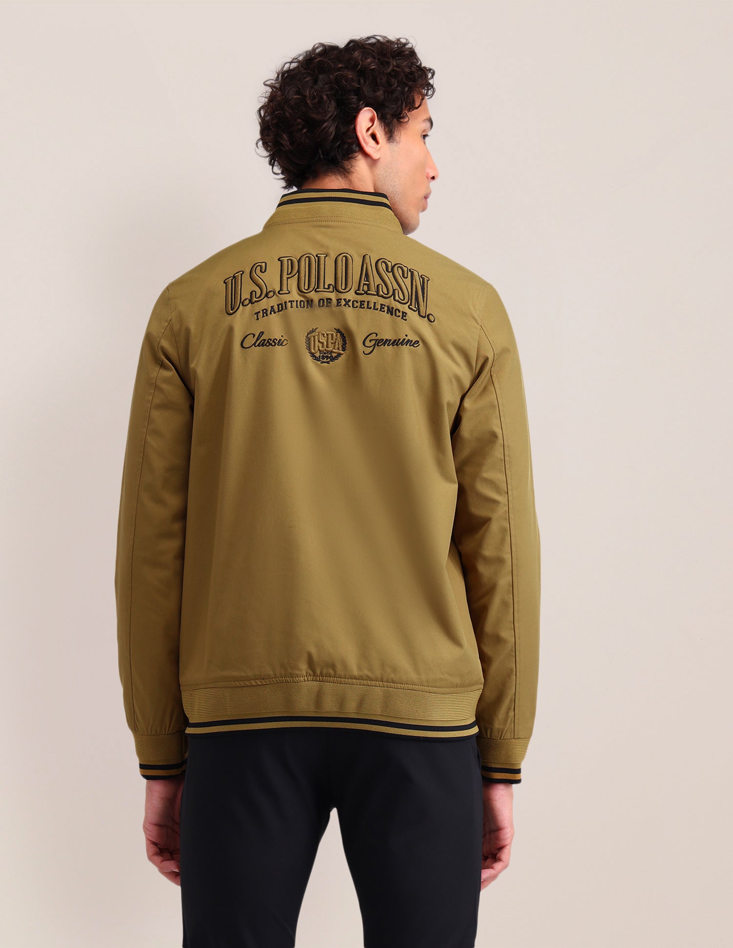 Brand Printed Regular Fit Jacket Khaki - U.S. POLO ASSN. | Large