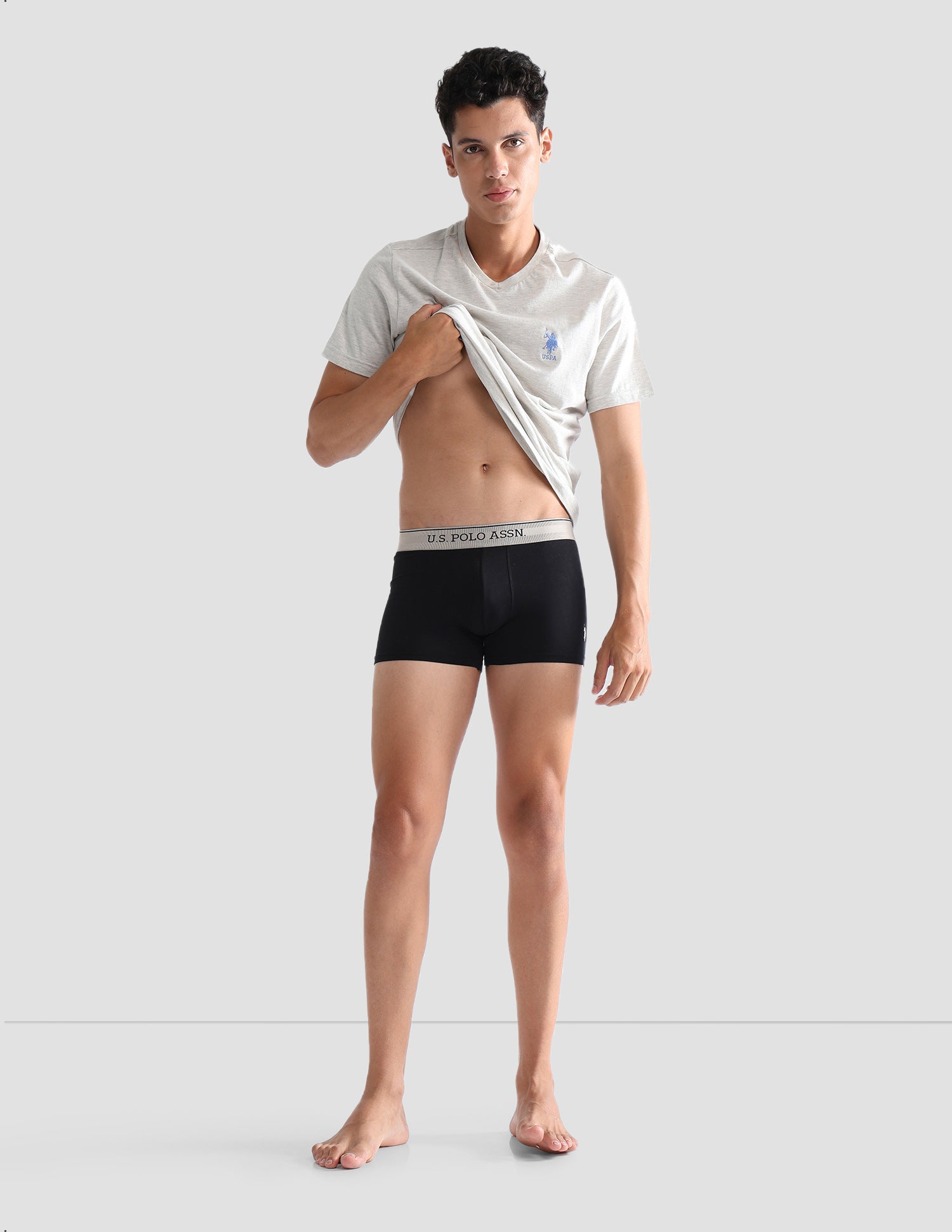 Mid Rise Solid OET15 Trunks - Pack Of 3 Black, Oatmeal and Navy - U.S. POLO ASSN. | Large