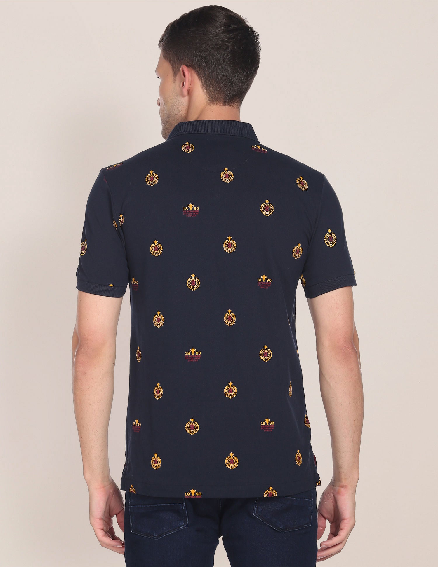 Monogram Print Cotton Polo Shirt Navy - U.S. Polo Assn. India | Large