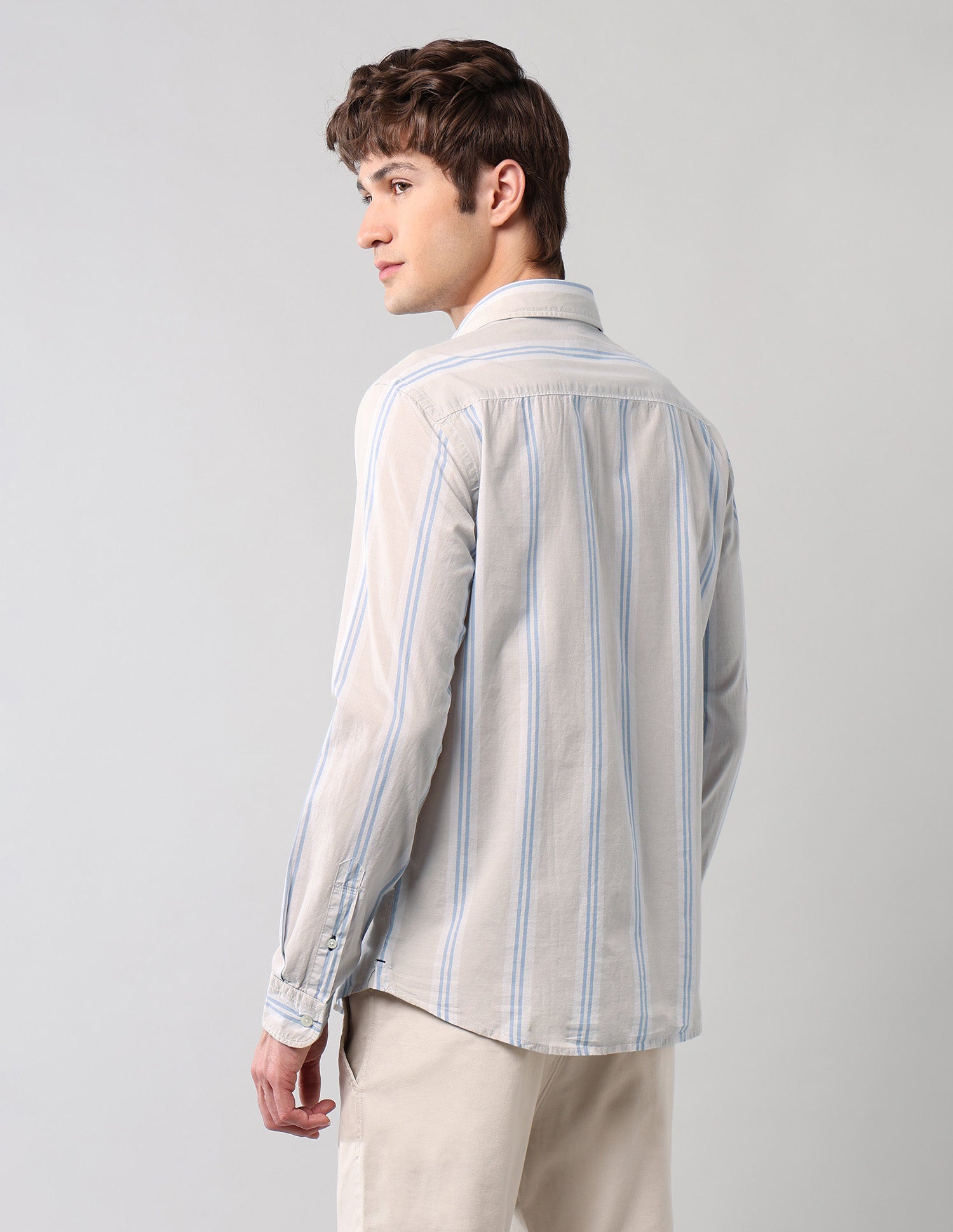 Vertical Striped Regular Fit Shirt Light Khaki - U.S. Polo Assn. India | Large