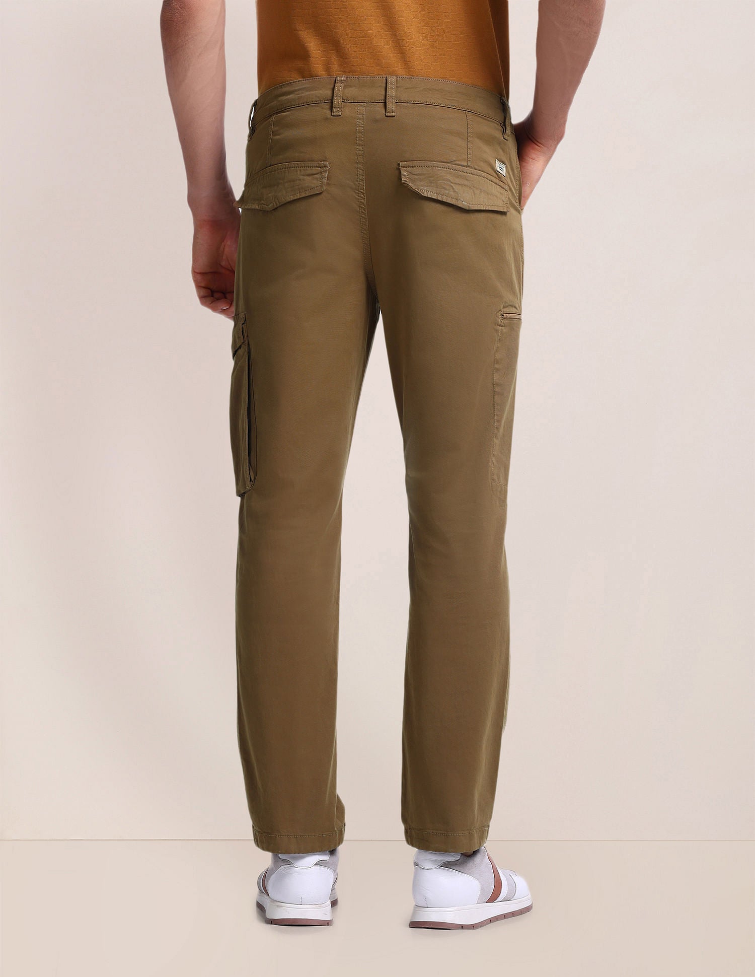 Slim Straight Fit Solid Cargo Pants Khaki - U.S. Polo Assn. India | Large