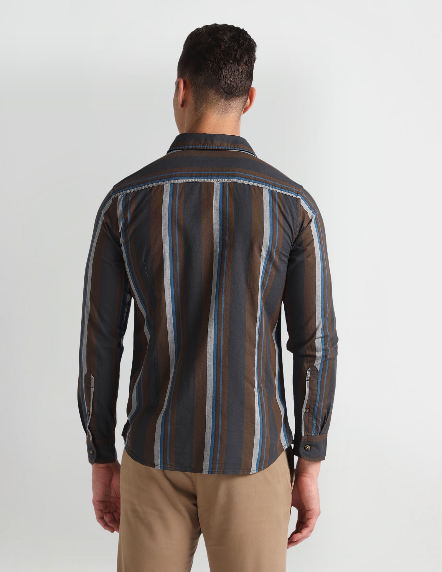 Vertical Stripe Slim Fit Shirt Brown - U.S. Polo Assn. India | Large