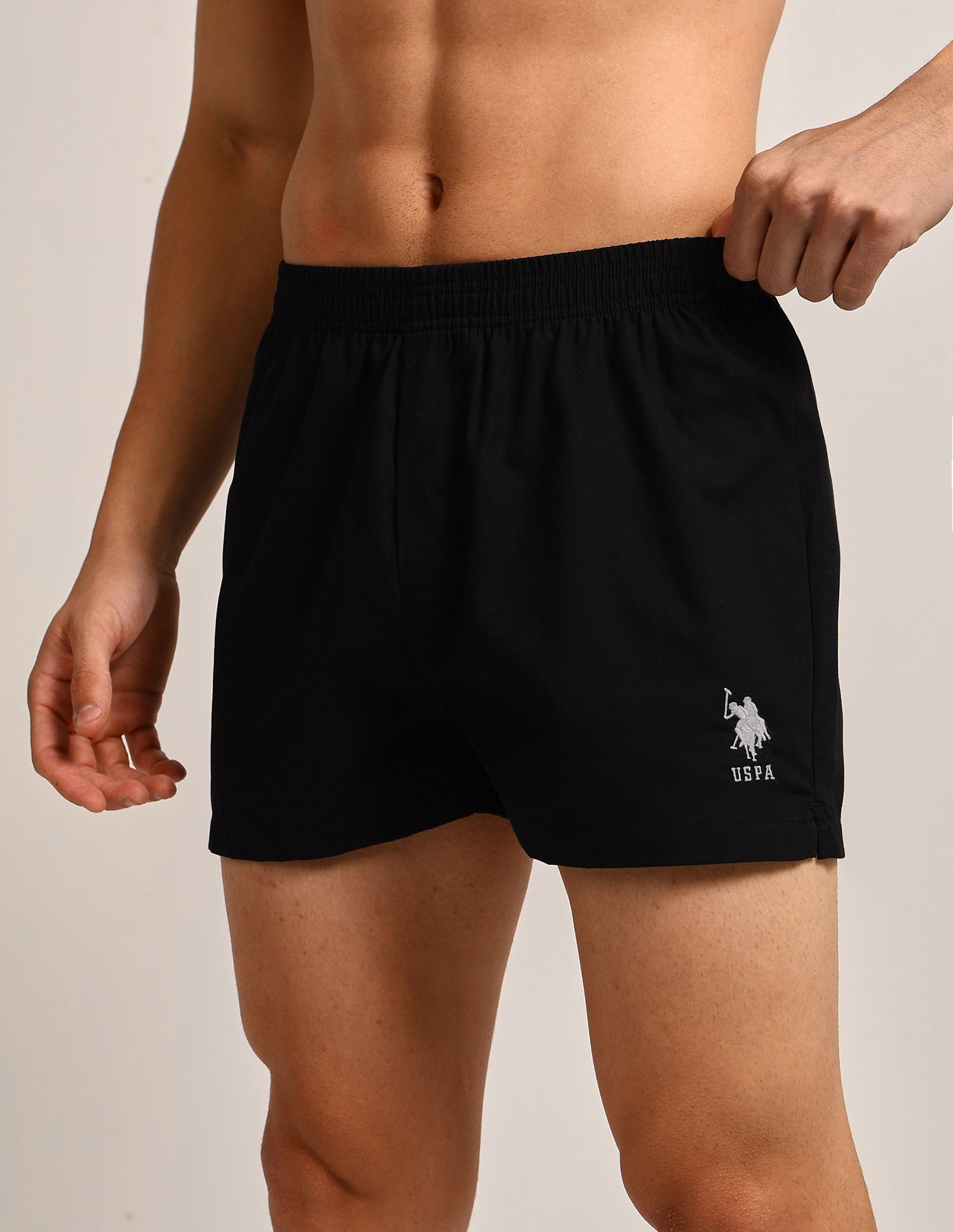 Light Cotton OEX16-P2 Boxer Shorts - Pack Of 2 Ivory & Black - U.S. Polo Assn. India | Large