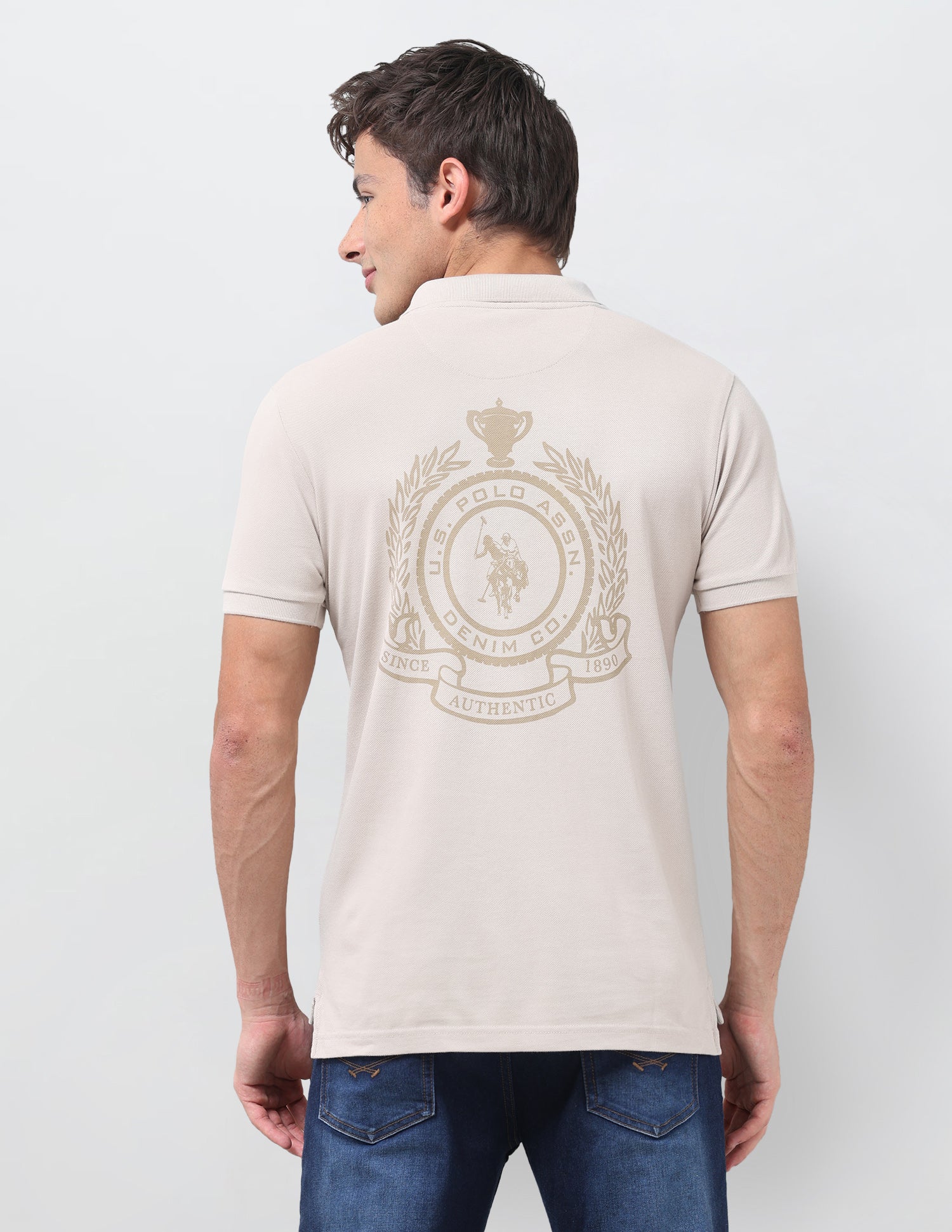 Graphic Brand Printed Slim Fit Polo Shirt Beige - U.S. Polo Assn. India | Large