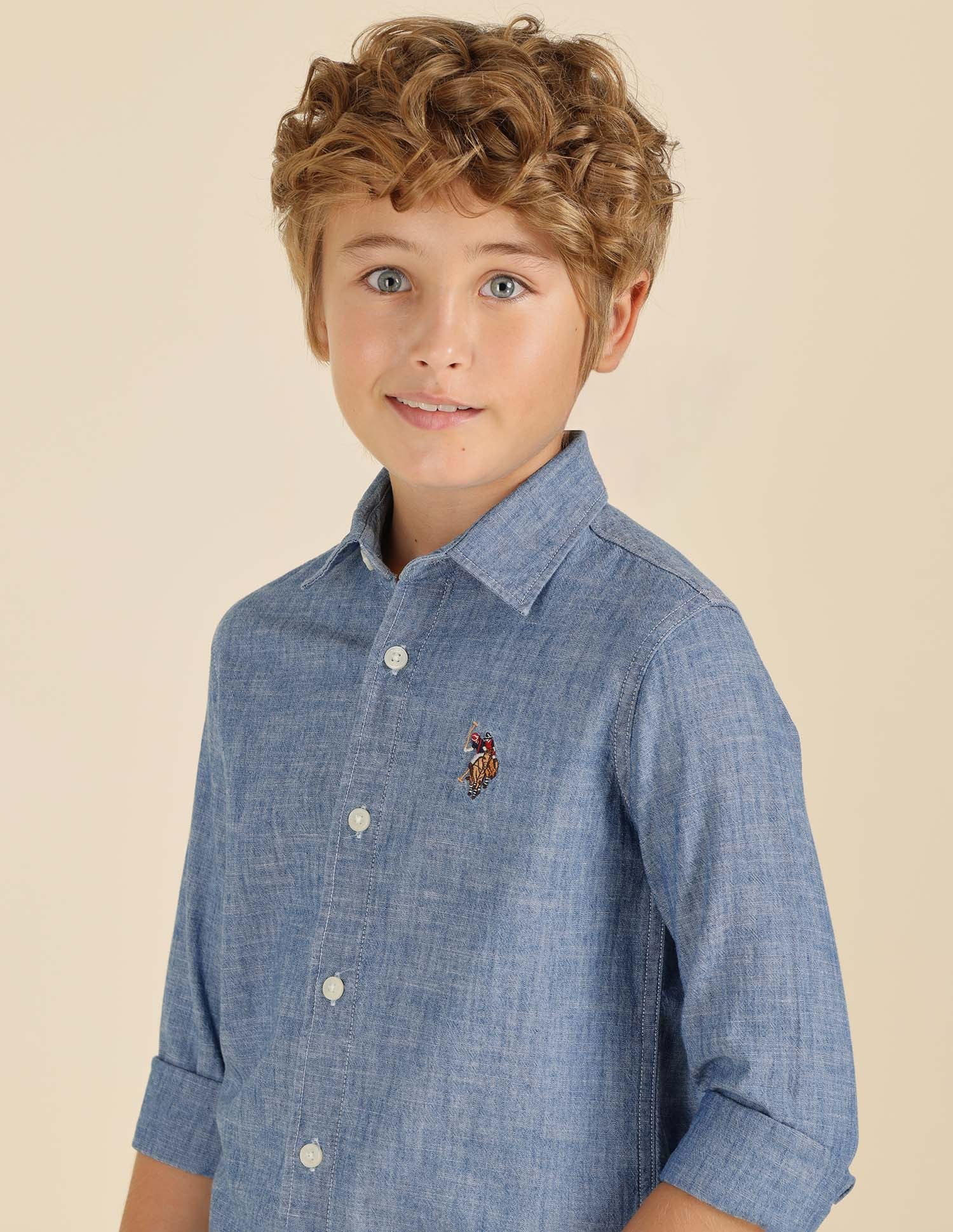 Boys Textured Regular Fit Shirt Indigo - U.S. POLO ASSN. | Large