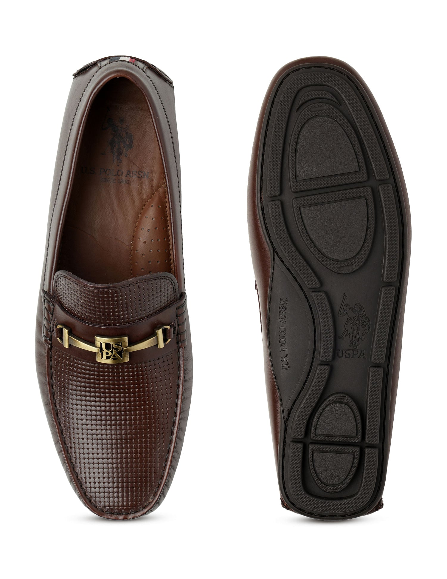 Men Metallic Logo Alizah Loafers Brown - U.S. Polo Assn. India | Large